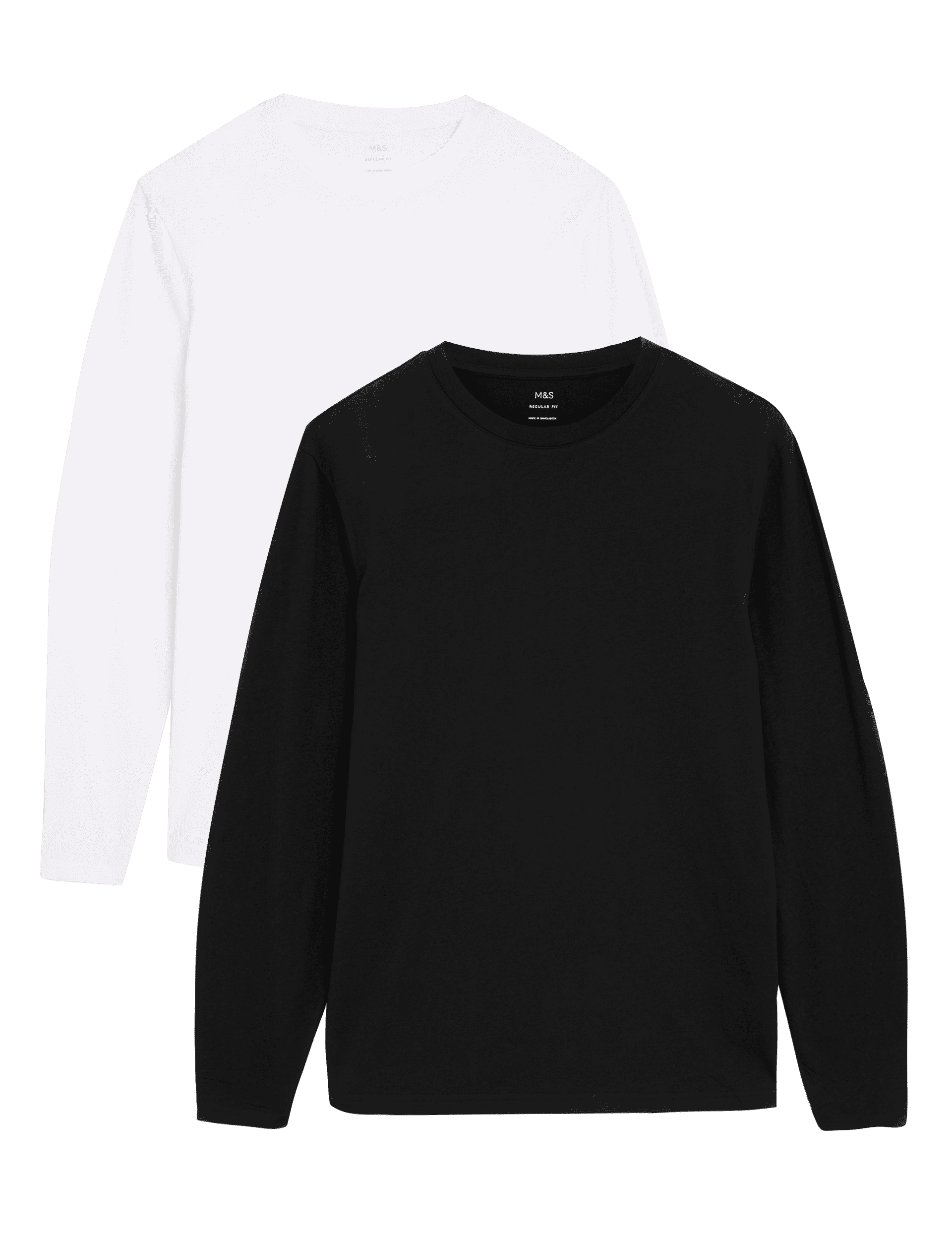 M&S Collection Men's 2 Pack Pure Cotton Long Sleeve T-Shirts - XLREG - Black Mix, Navy Mix,Black Mix