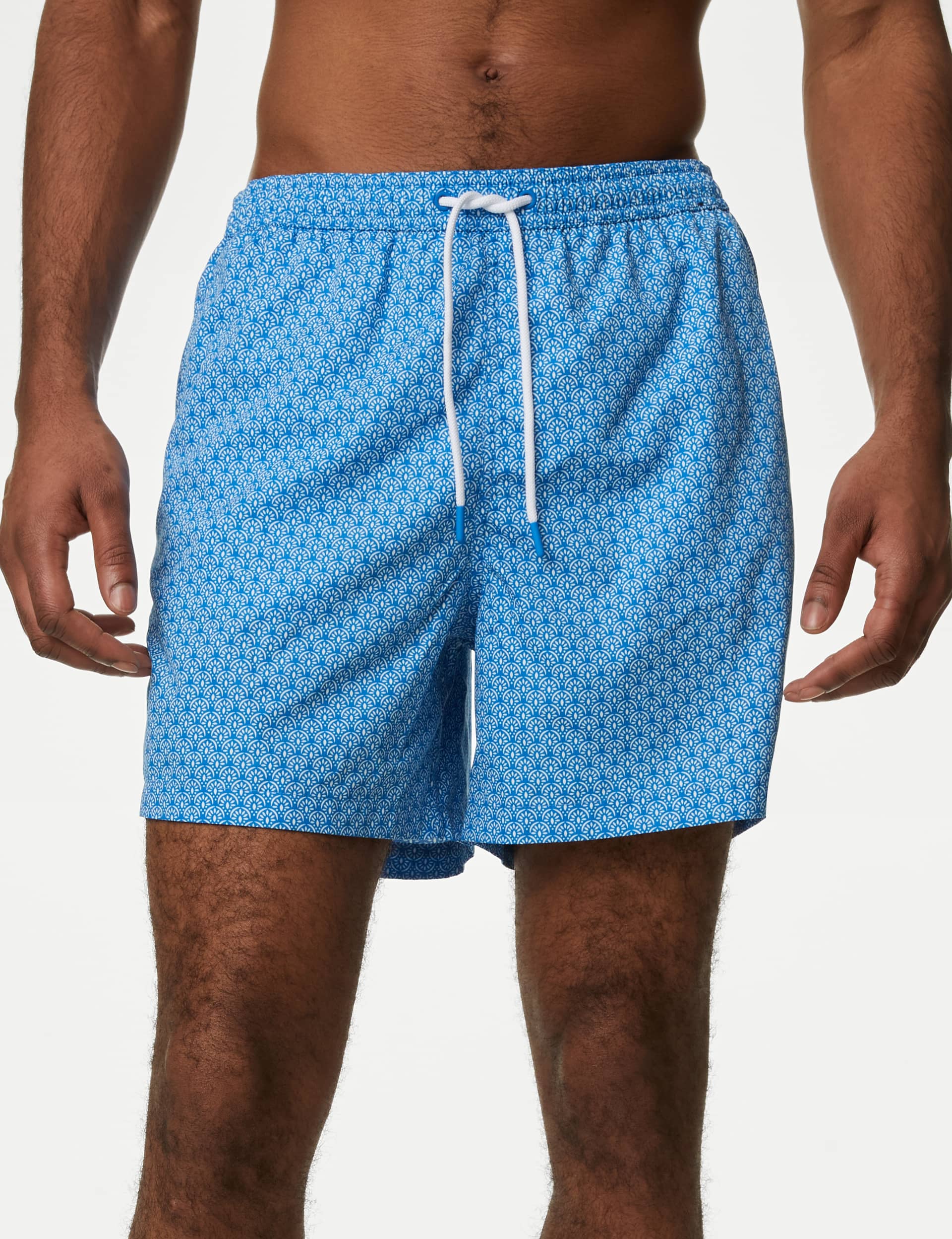 M&S Men's Quick Dry Geometric Print Swim Shorts - LREG - Bright Blue, Bright Blue