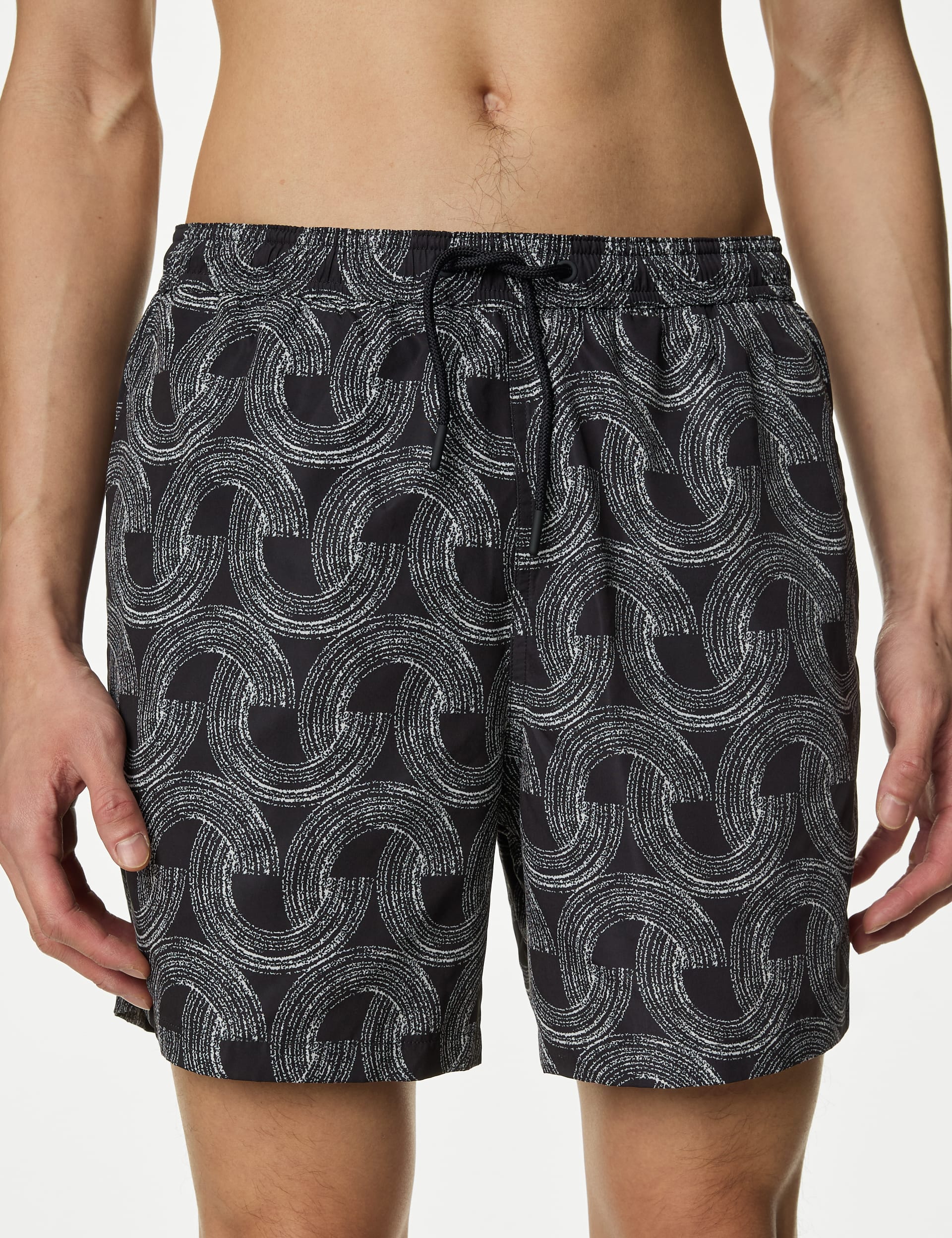 M&S Men's Quick Dry Abstract Print Swim Shorts - MREG - Black Mix, Black Mix