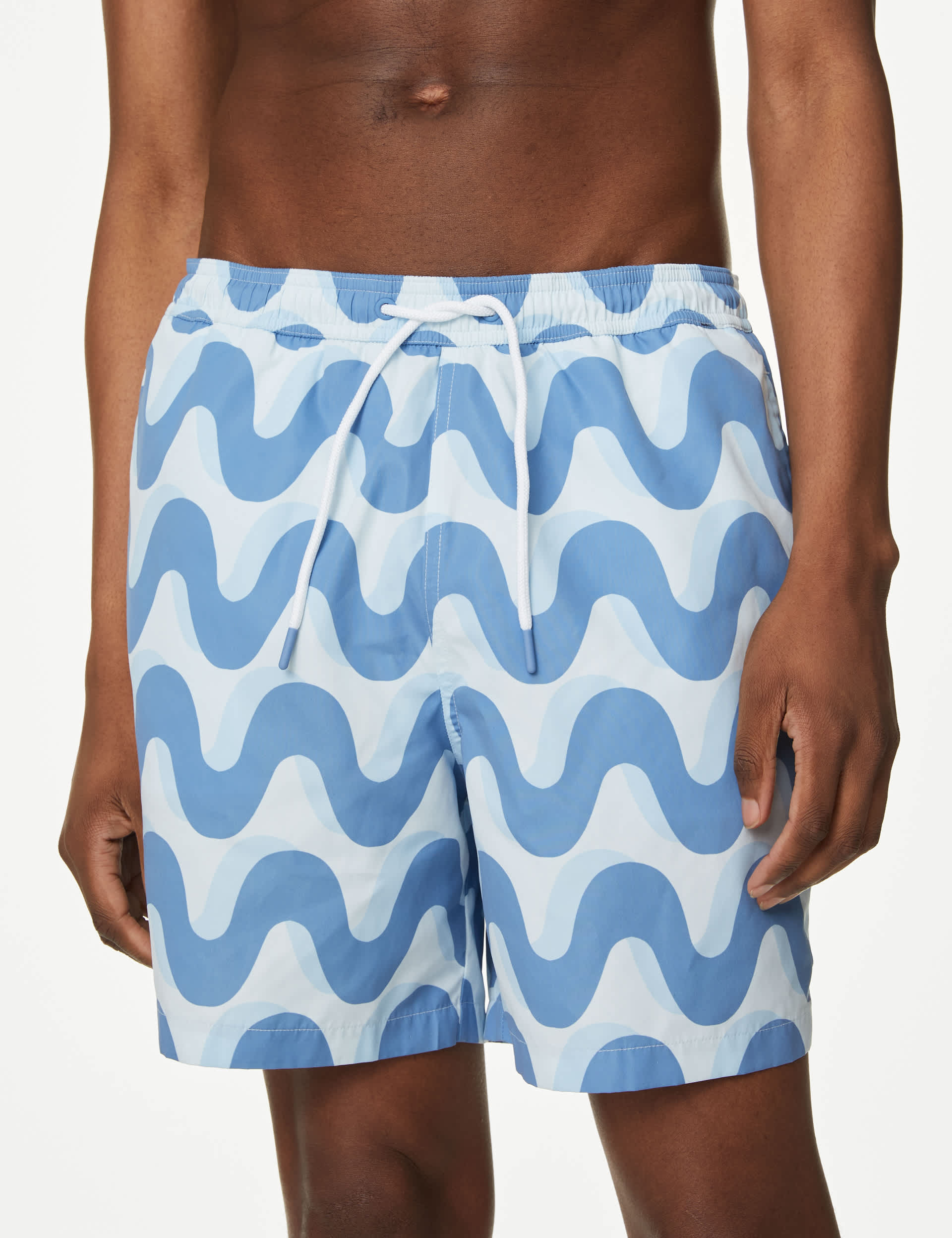 M&S Men's Quick Dry Wave Print Swim Shorts - SREG - Blue Mix, Blue Mix