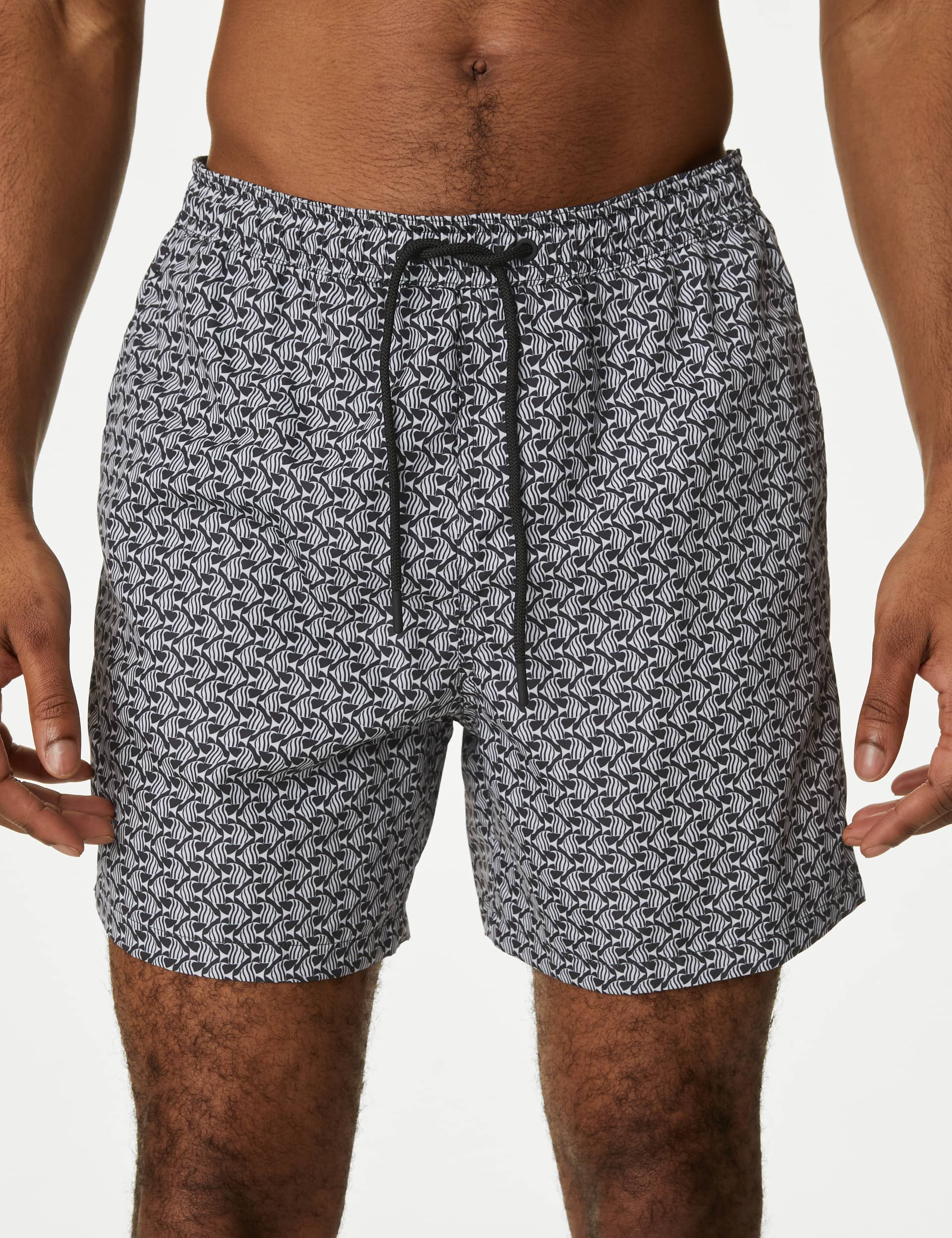 M&S Men's Quick Dry Geometric Print Swim Shorts - MREG - Black Mix, Black Mix