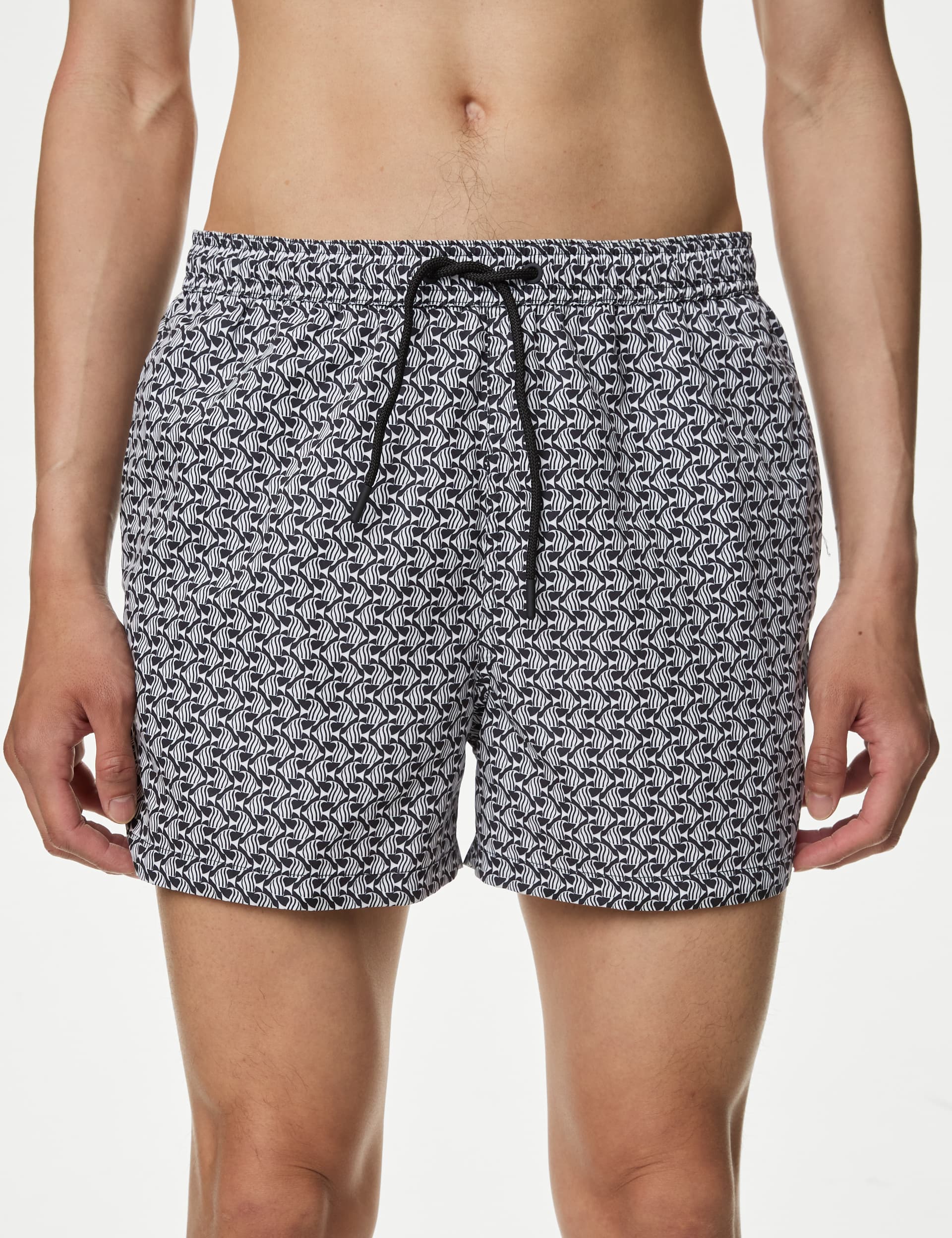 M&S Men's Quick Dry Geometric Print Swim Shorts - LSHT - Black Mix, Black Mix