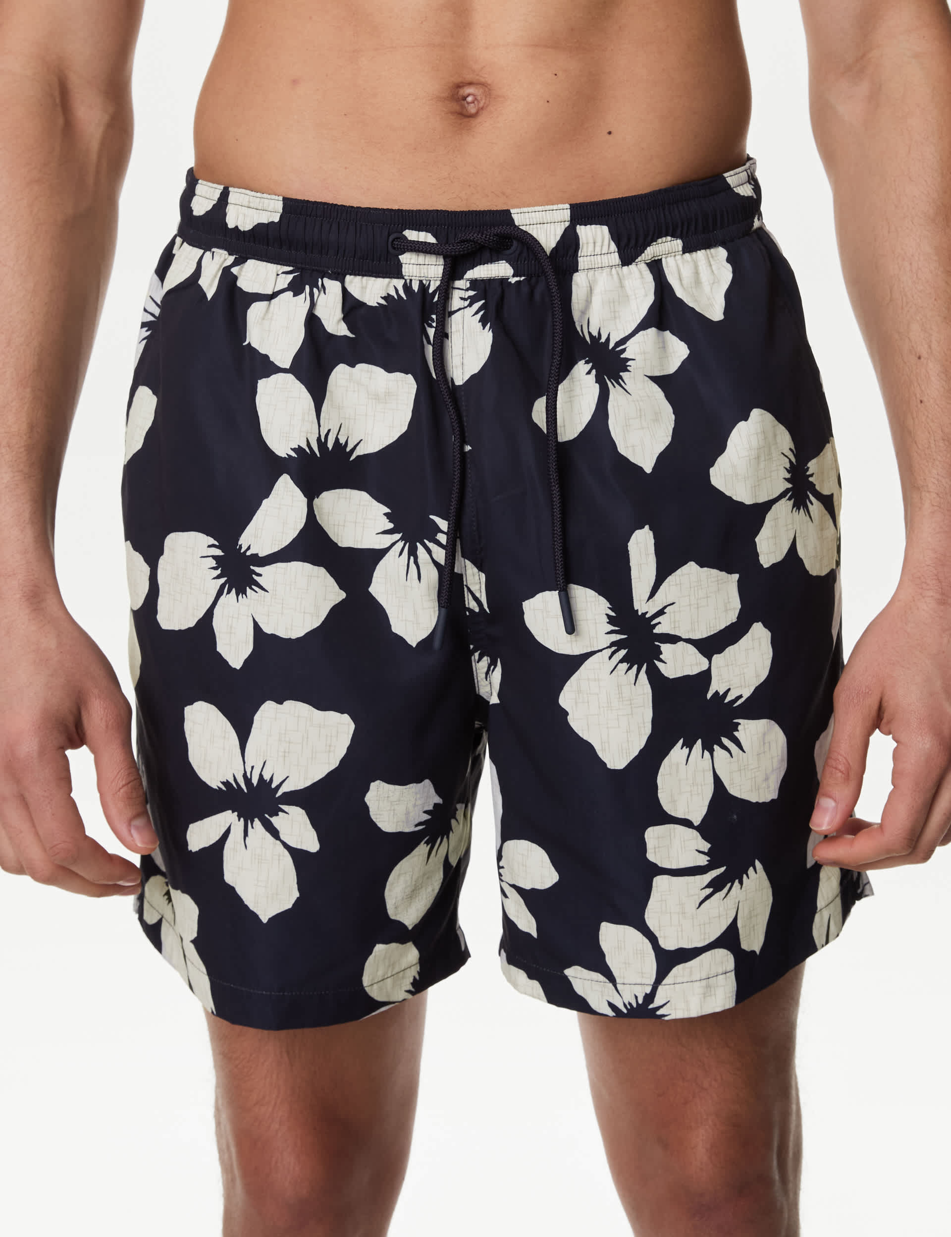 M&S Men's Quick Dry Floral Graphic Swim Shorts - MREG - Dark Navy, Dark Navy