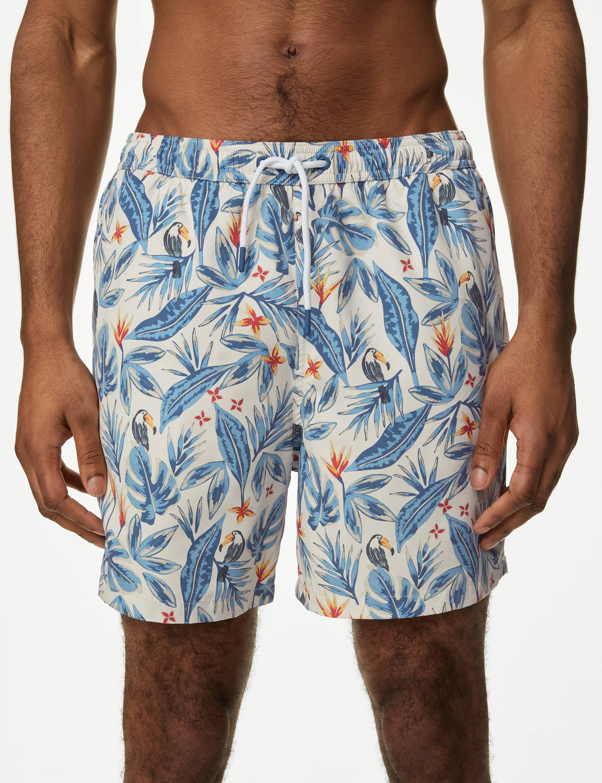 M&S Men's Quick Dry Tropical Graphic Swim Shorts - XXXXLREG - Ecru, Ecru