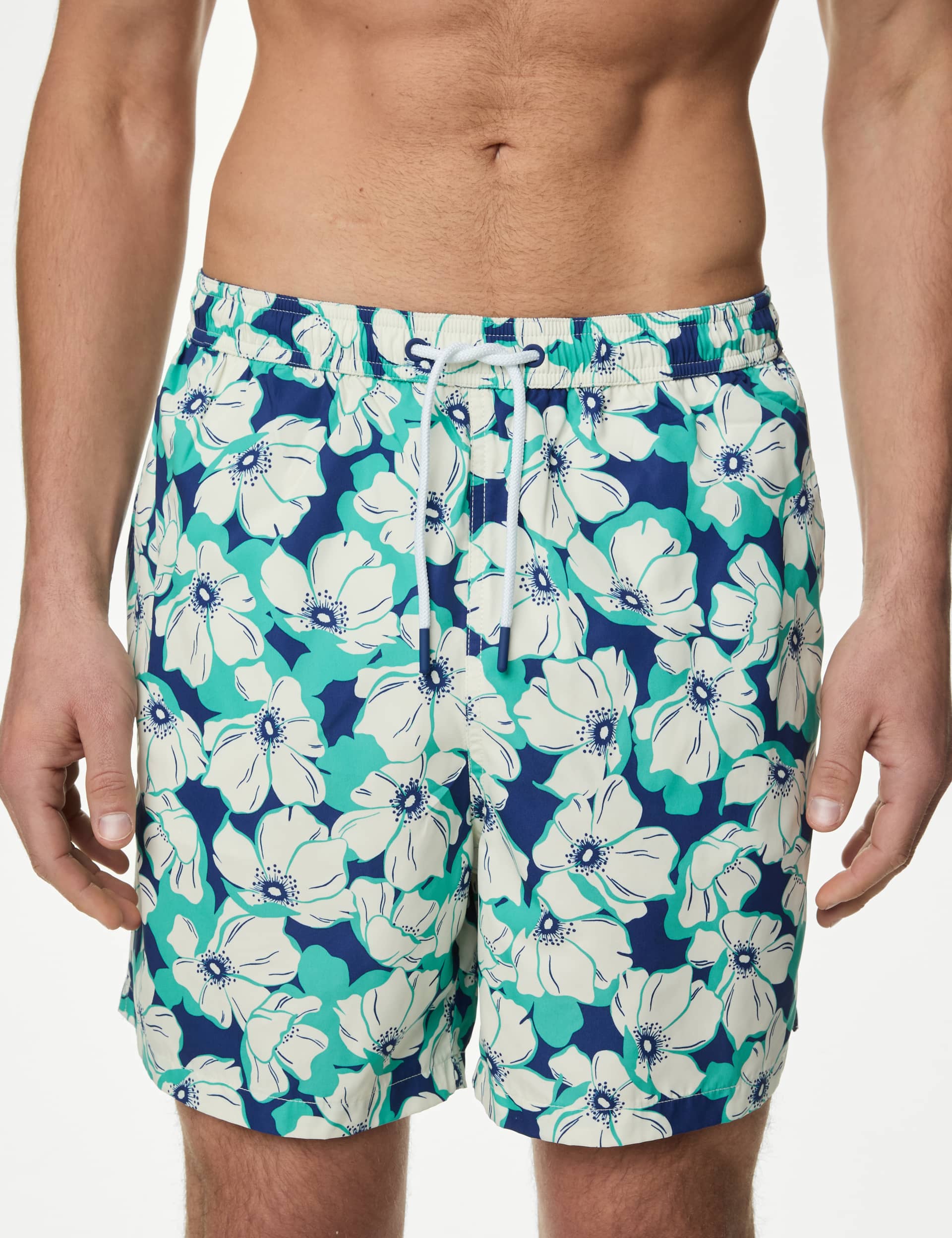 M&S Men's Quick Dry Floral Swim Shorts - LREG - Cobalt, Cobalt