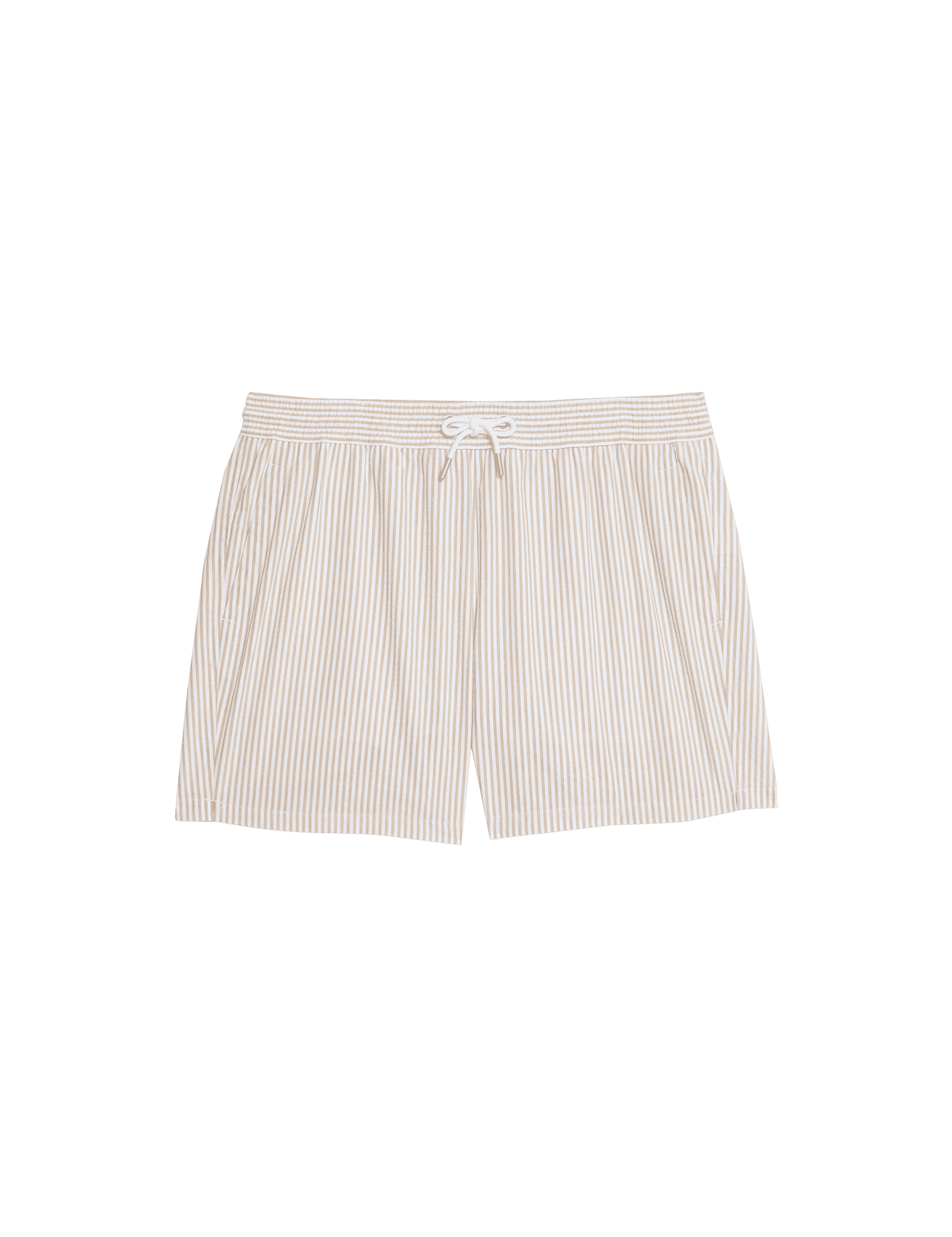 M&S Collection Men's Cotton Rich Seersucker Striped Swim Shorts - MMID - Sand Mix, Sand Mix,Light Ai