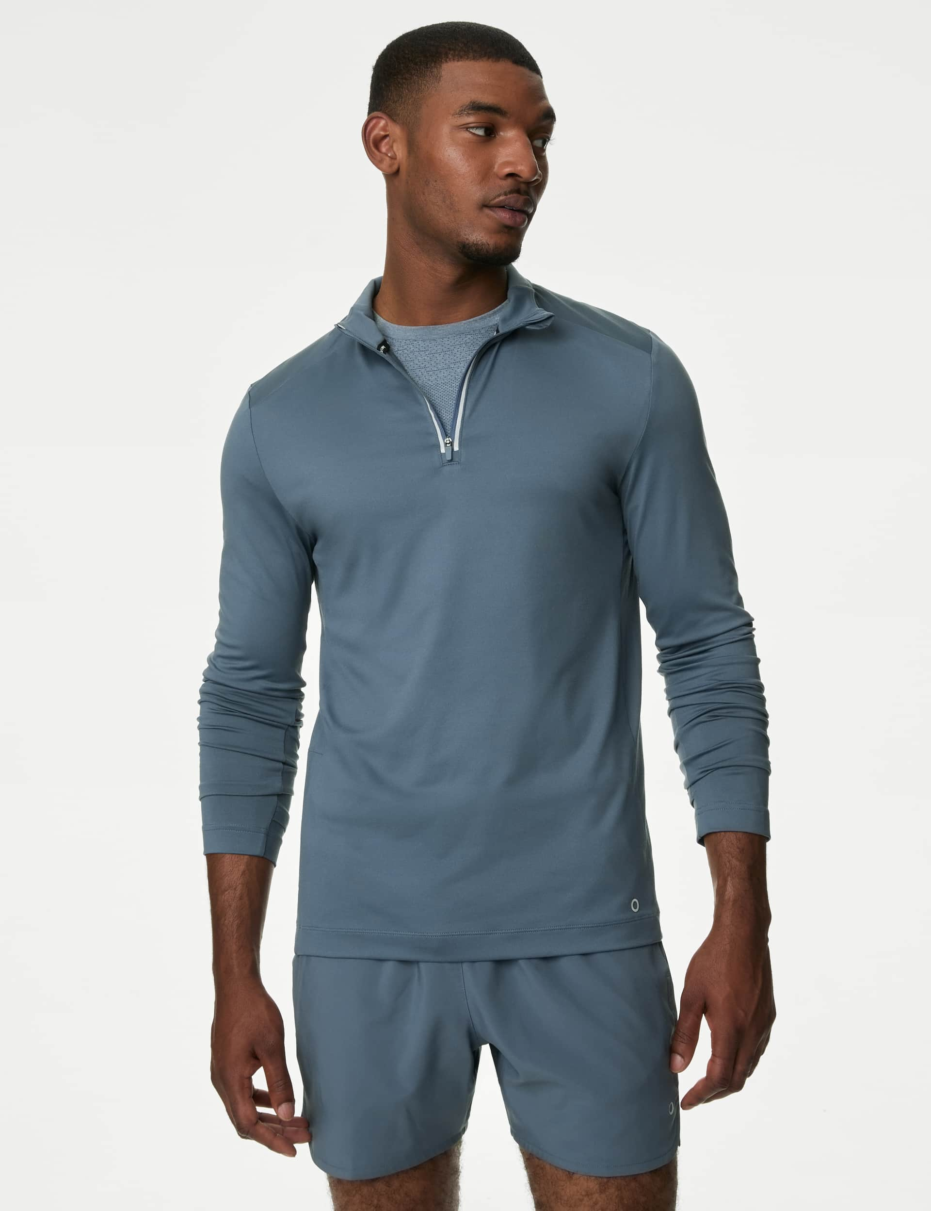 Goodmove Men's Half Zip Funnel Neck Long Sleeve Top - XLREG - Air Force Blue, Air Force Blue,Black