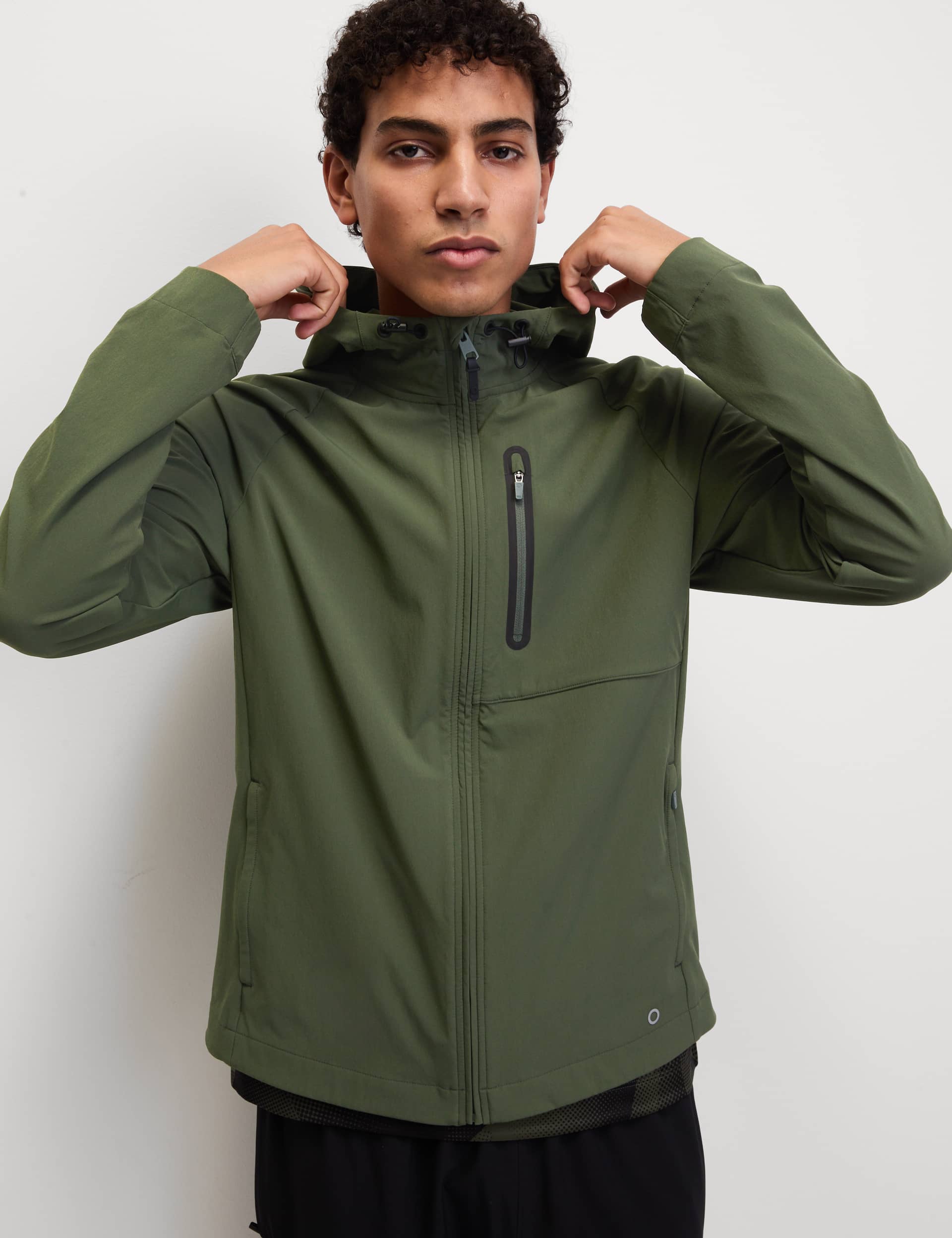 Goodmove Men's Zip Up Jacket - LREG - Pine Green, Black,Pine Green