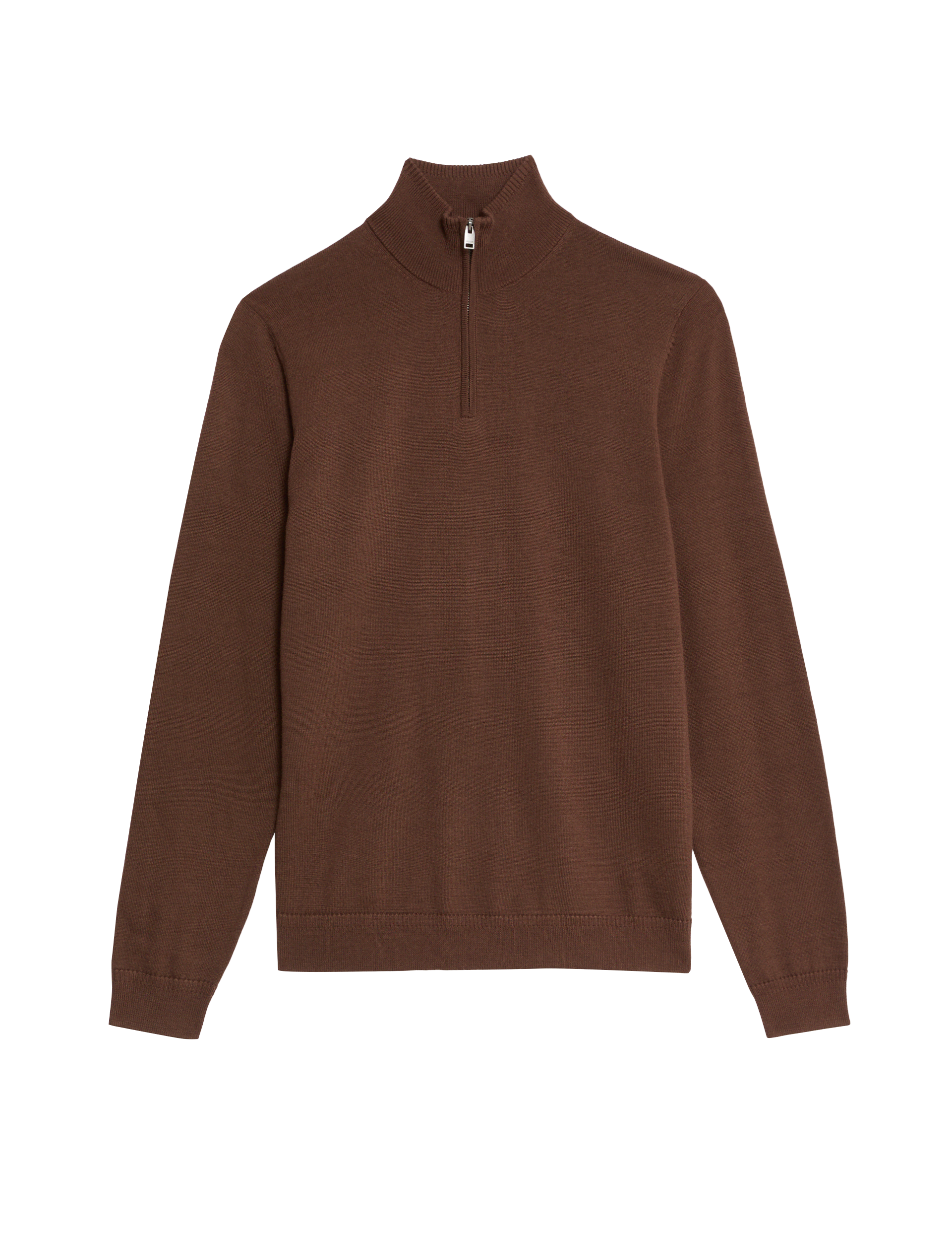 Jaeger Men's Merino Wool Rich with Silk Zip Up Jumper - SREG - Brown, Brown