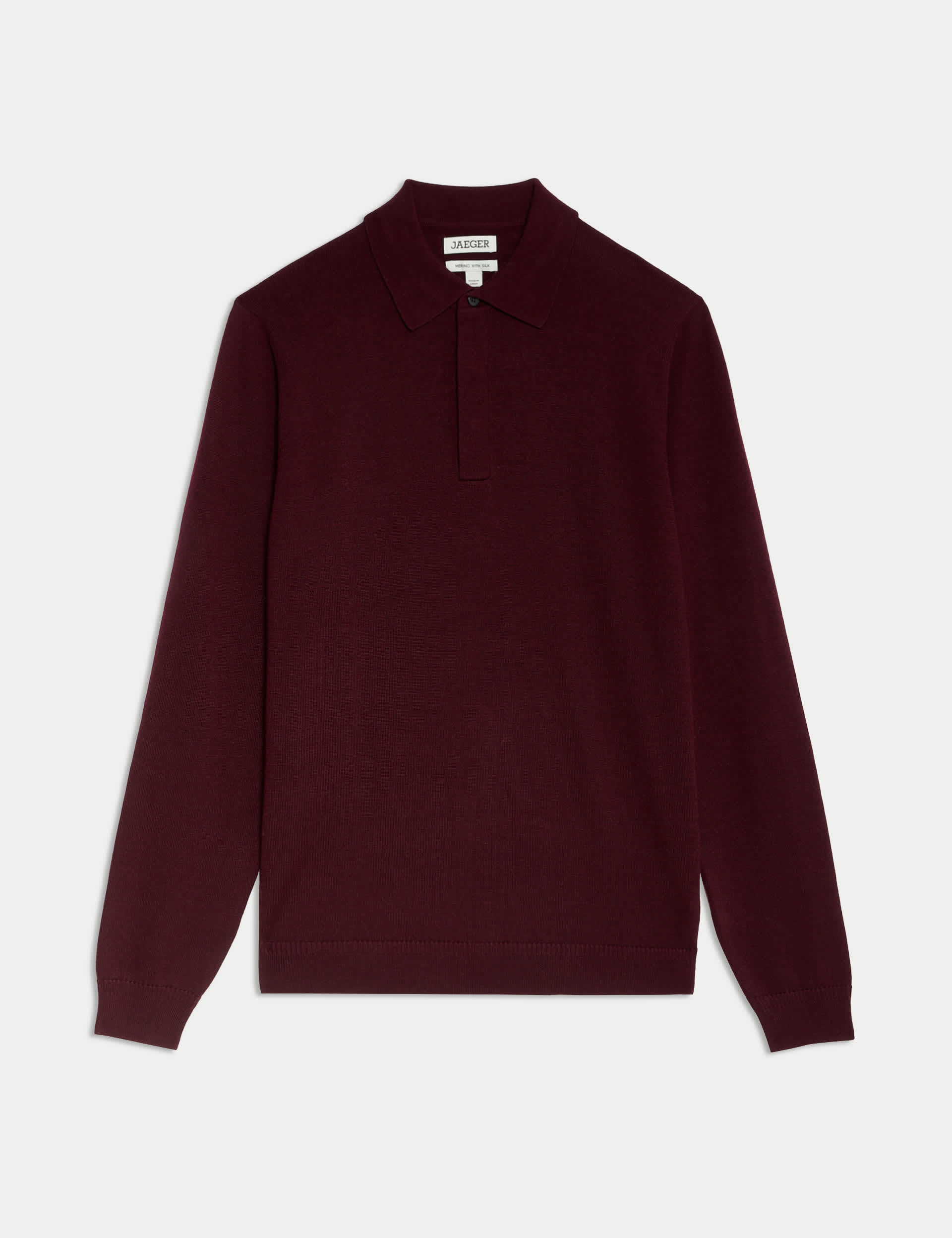 Jaeger Men's Merino Wool Rich with Silk Knitted Polo Shirt