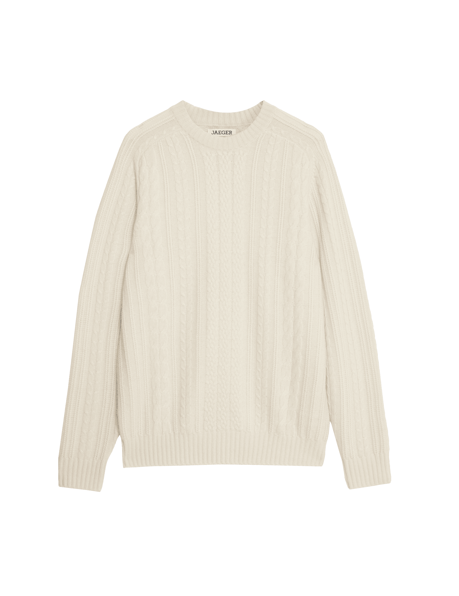 Jaeger Men's Pure Cashmere Cable Crew Neck Jumper - XLREG - Ecru, Ecru