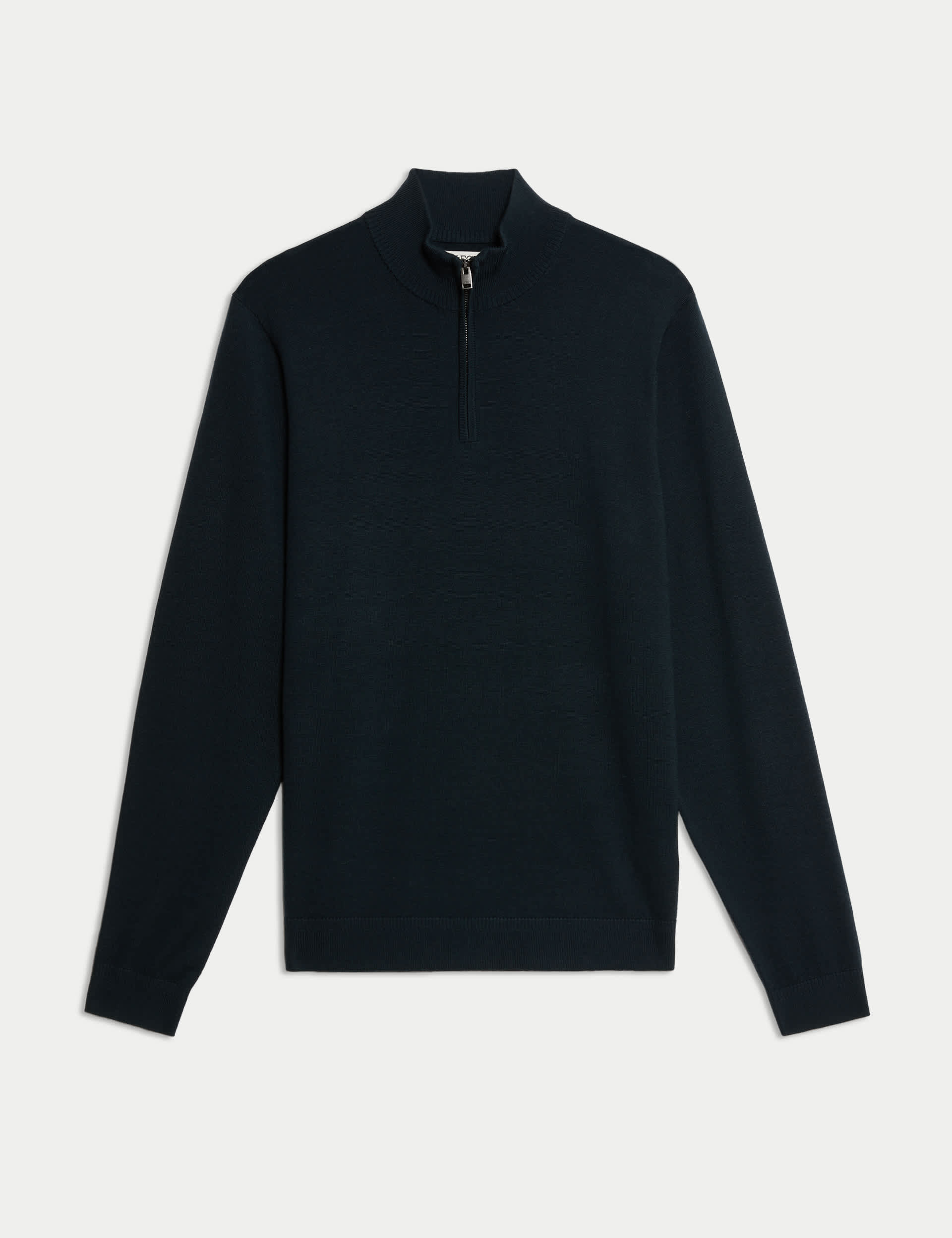 Jaeger Men's Merino Wool Rich with Silk Half Zip Jumper - MREG - Navy, Navy