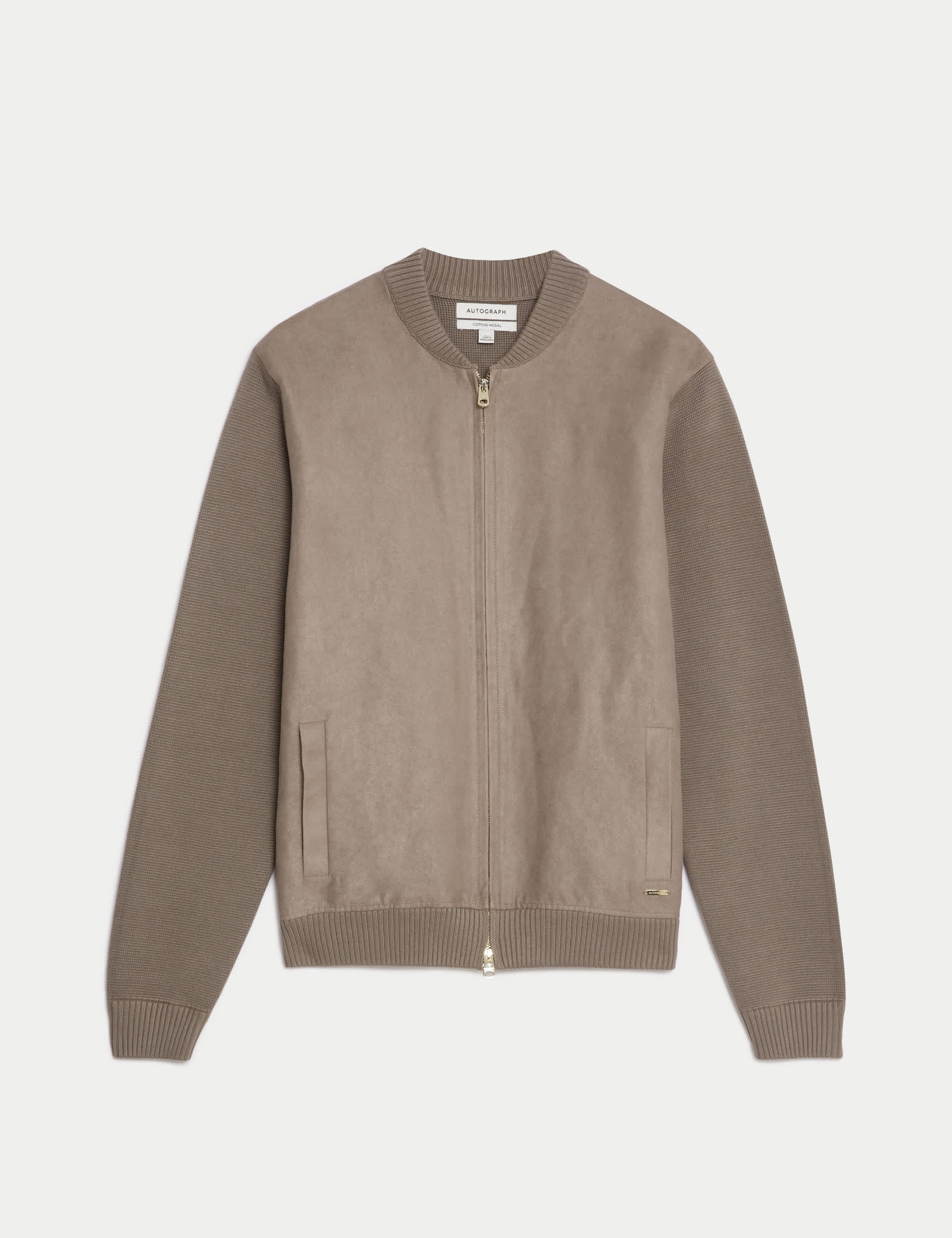 Autograph Men's Cotton Rich Zip Up Knitted Bomber - MREG - Taupe, Taupe