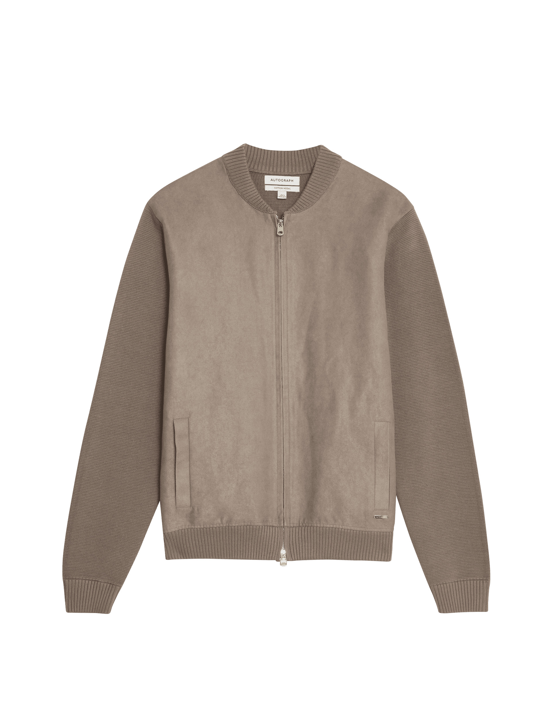 Autograph Men's Cotton Rich Zip Up Knitted Bomber - MREG - Taupe, Taupe