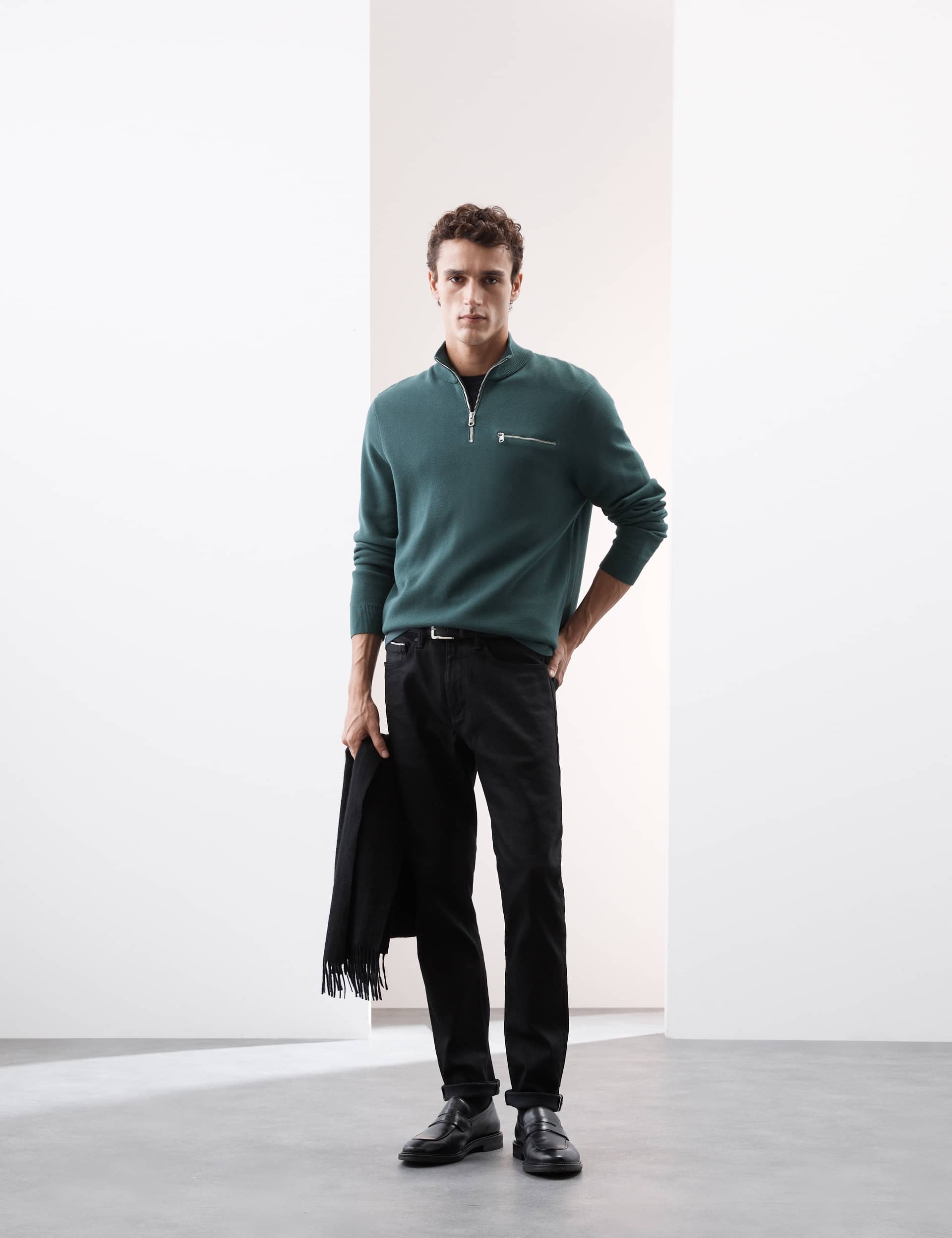 Autograph Men's Cotton Rich Funnel Neck Half Zip Jumper - LREG - Petrol Green, Black,Stone,Petrol Gr