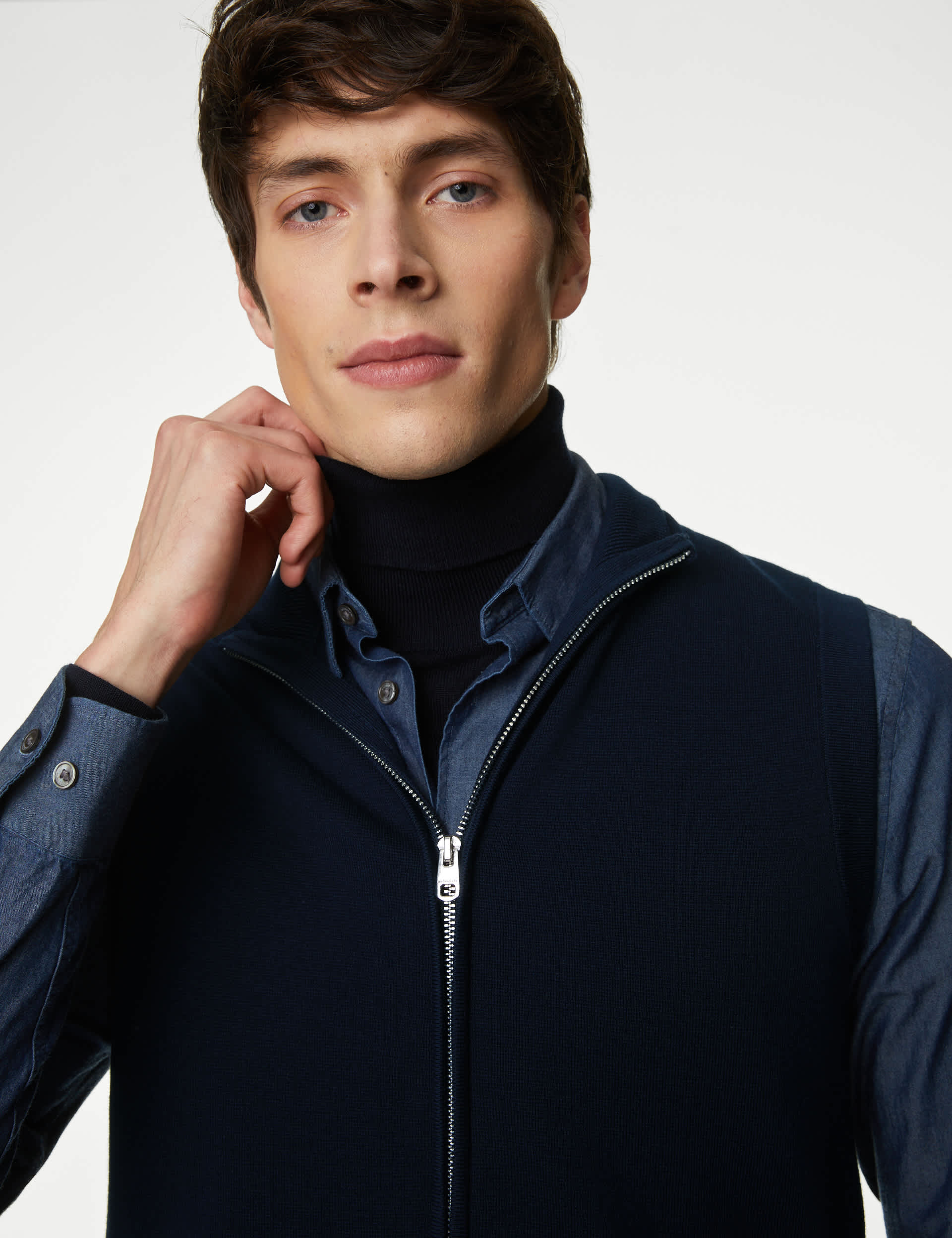 Autograph Men's Cotton Modal Knitted Zip-up Gilet - LREG - Navy, Navy,Air Force Blue