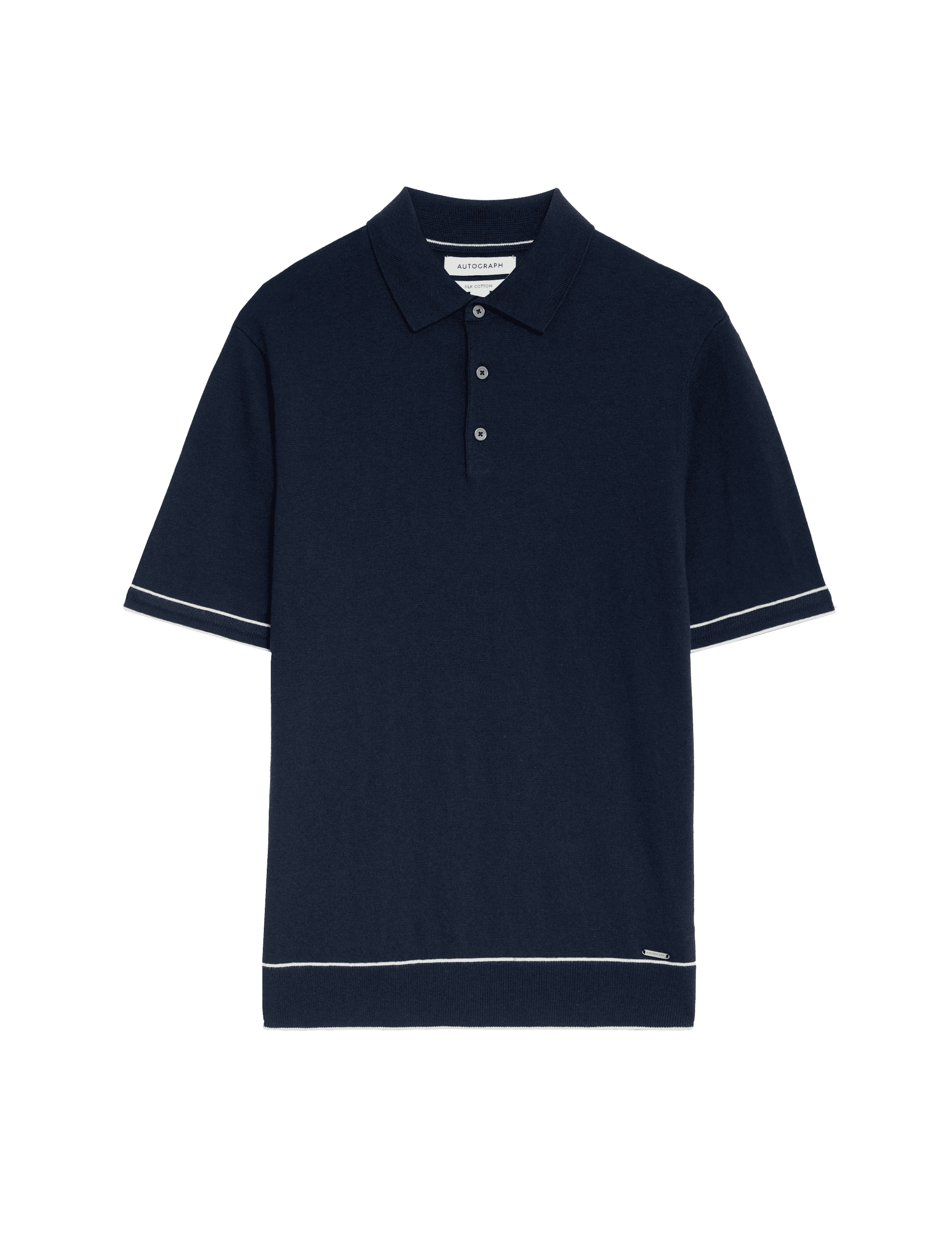 Autograph Men's Silk Cotton Knitted Polo Shirt - LREG - Dark Navy, Black,Dark Navy