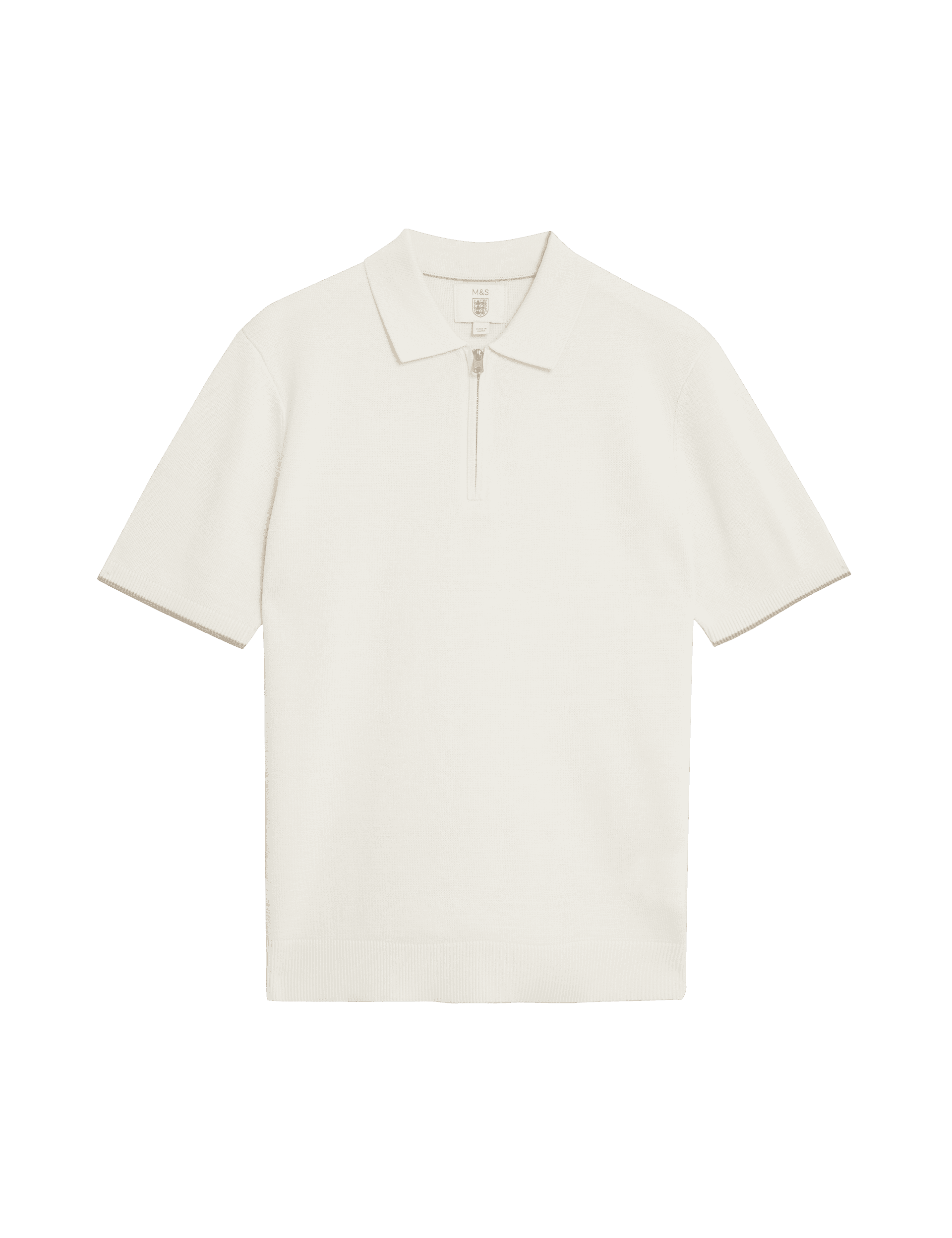 M&S X England Collection Men's Pure Cotton Zip Up Knitted Polo Shirt - MREG - Ivory, Ivory