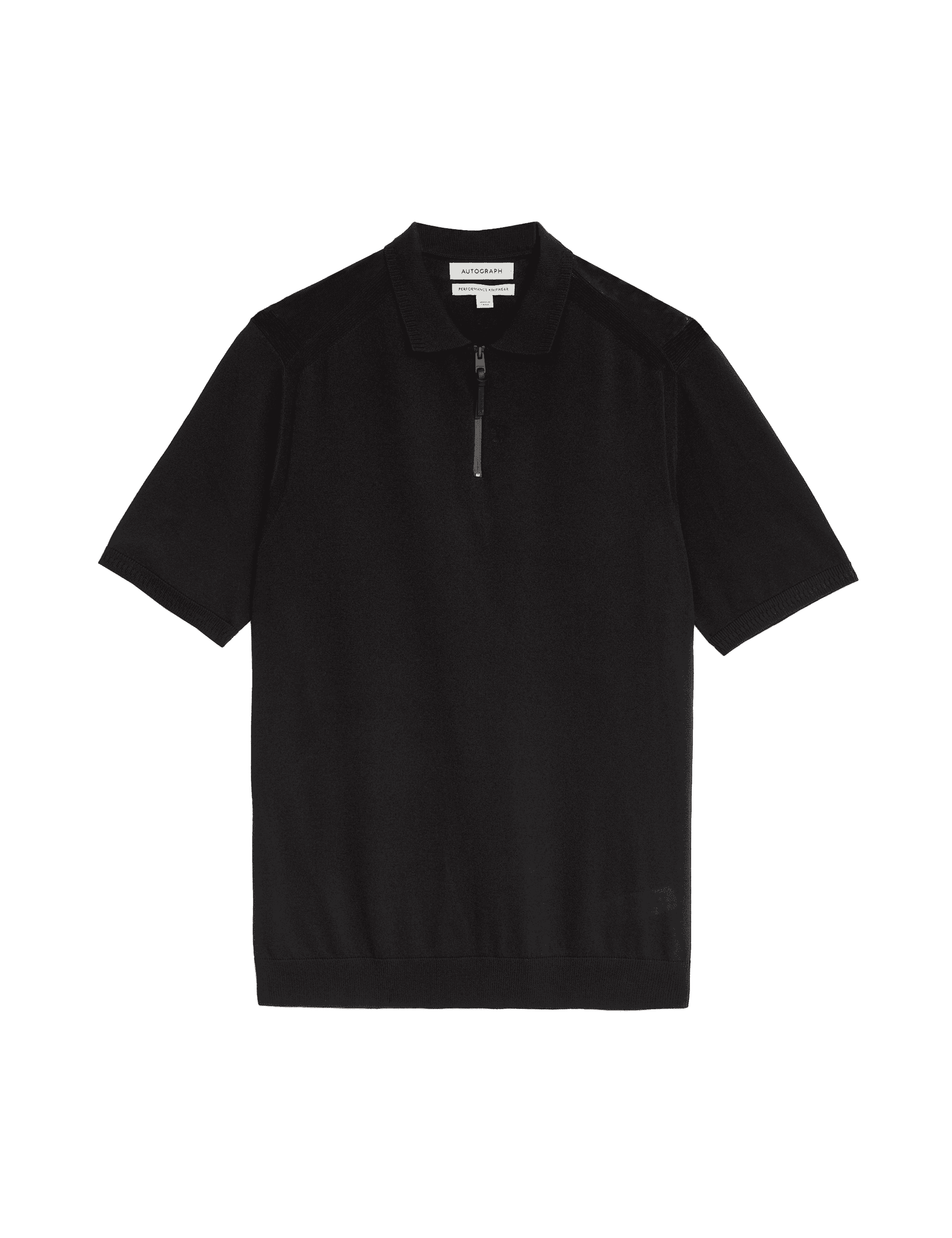 Autograph Men's Performance Zip Up Knitted Polo Shirt - MREG - Black, Black,White