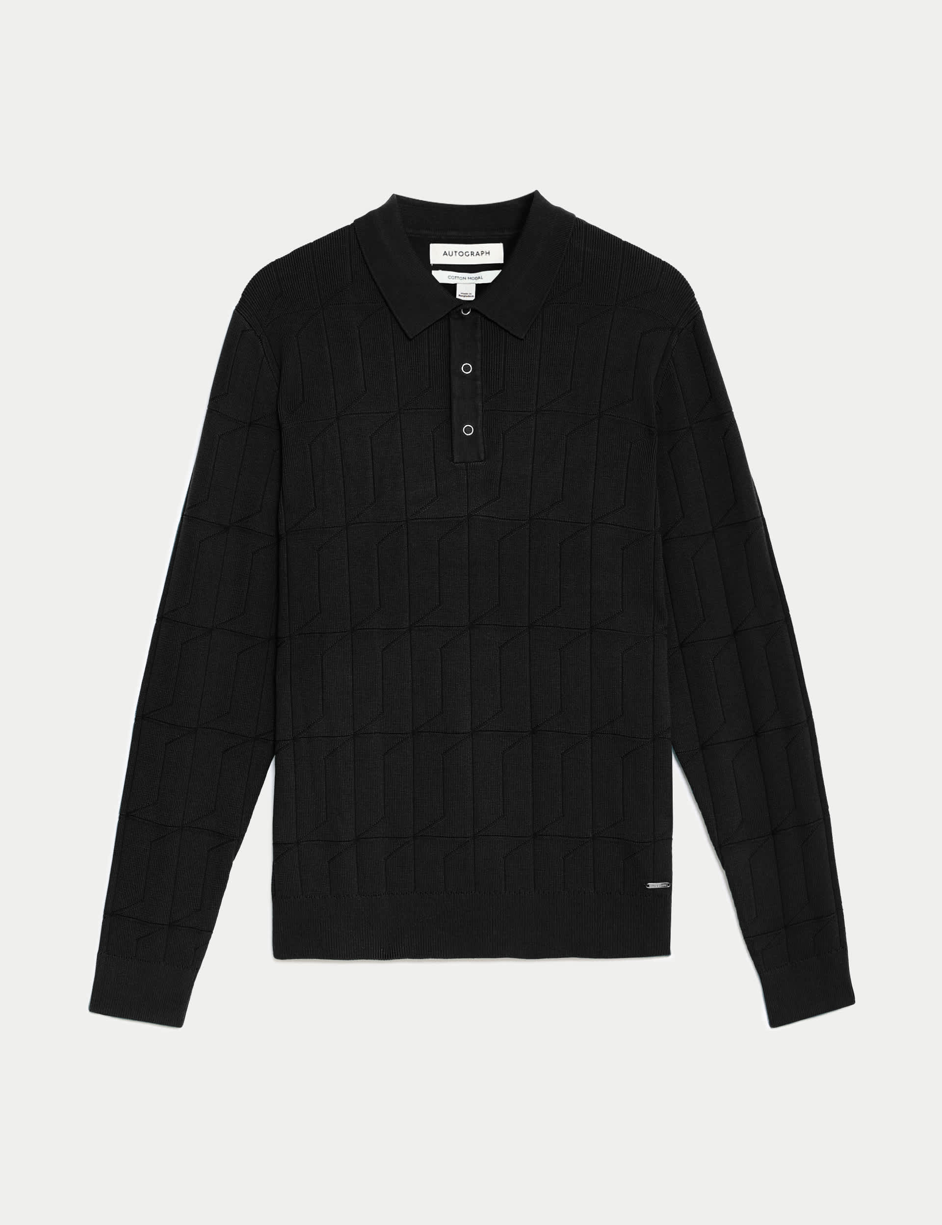 Autograph Men's Cotton Modal Textured Knitted Polo Shirt