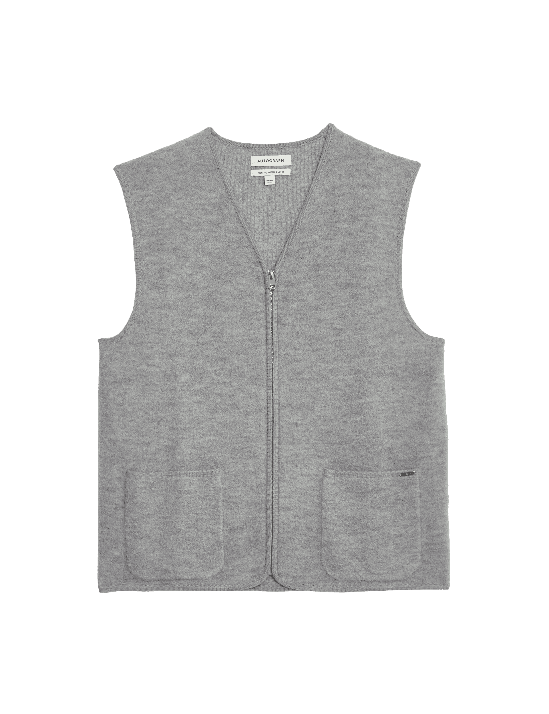 Autograph Men's Felted Merino Wool Blend V-Neck Gilet - LREG - Grey Marl, Dark Navy,Grey Marl