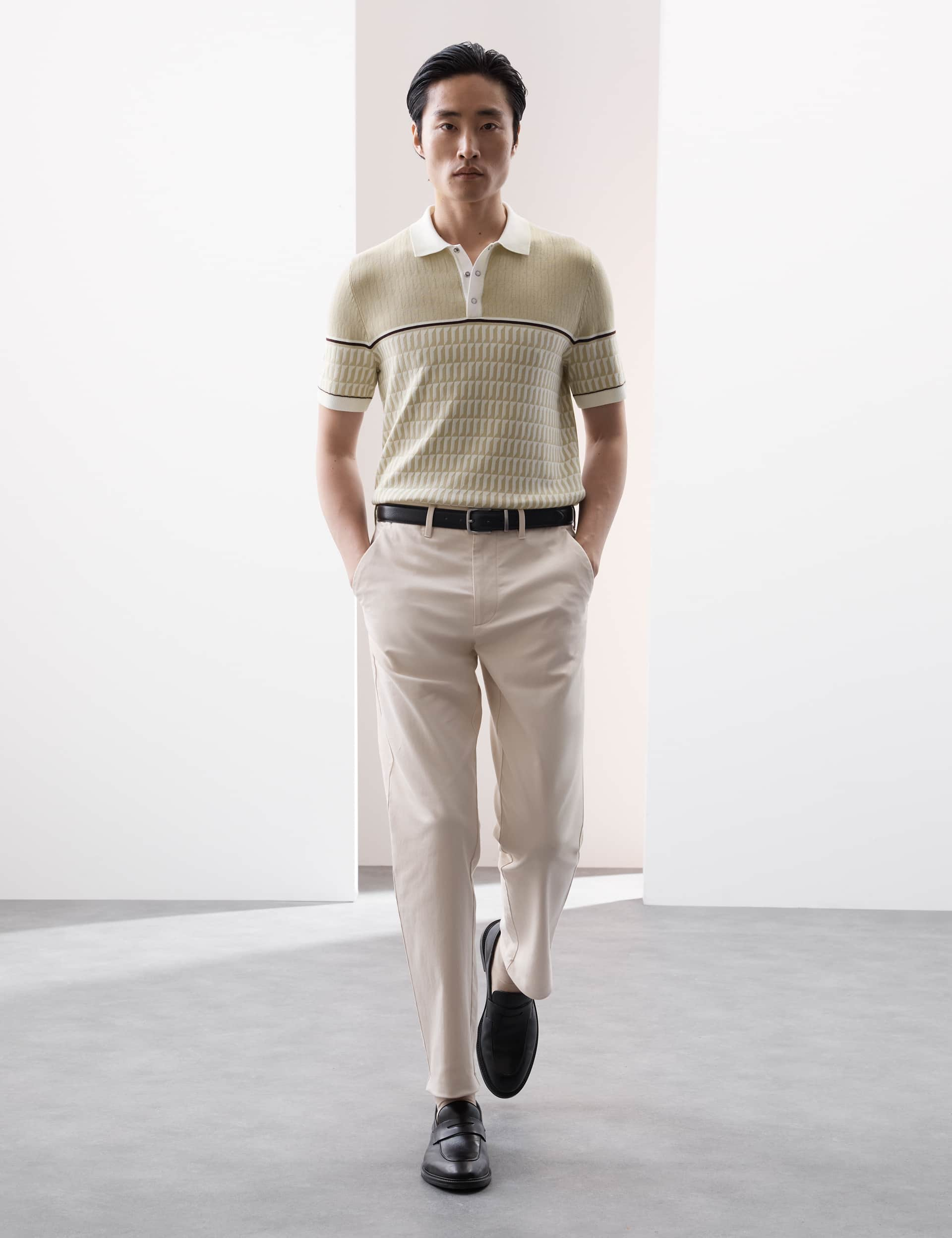 Autograph Men's Cotton Rich Geometric Knitted Polo Shirt - LREG - Ivory Mix, Ivory Mix