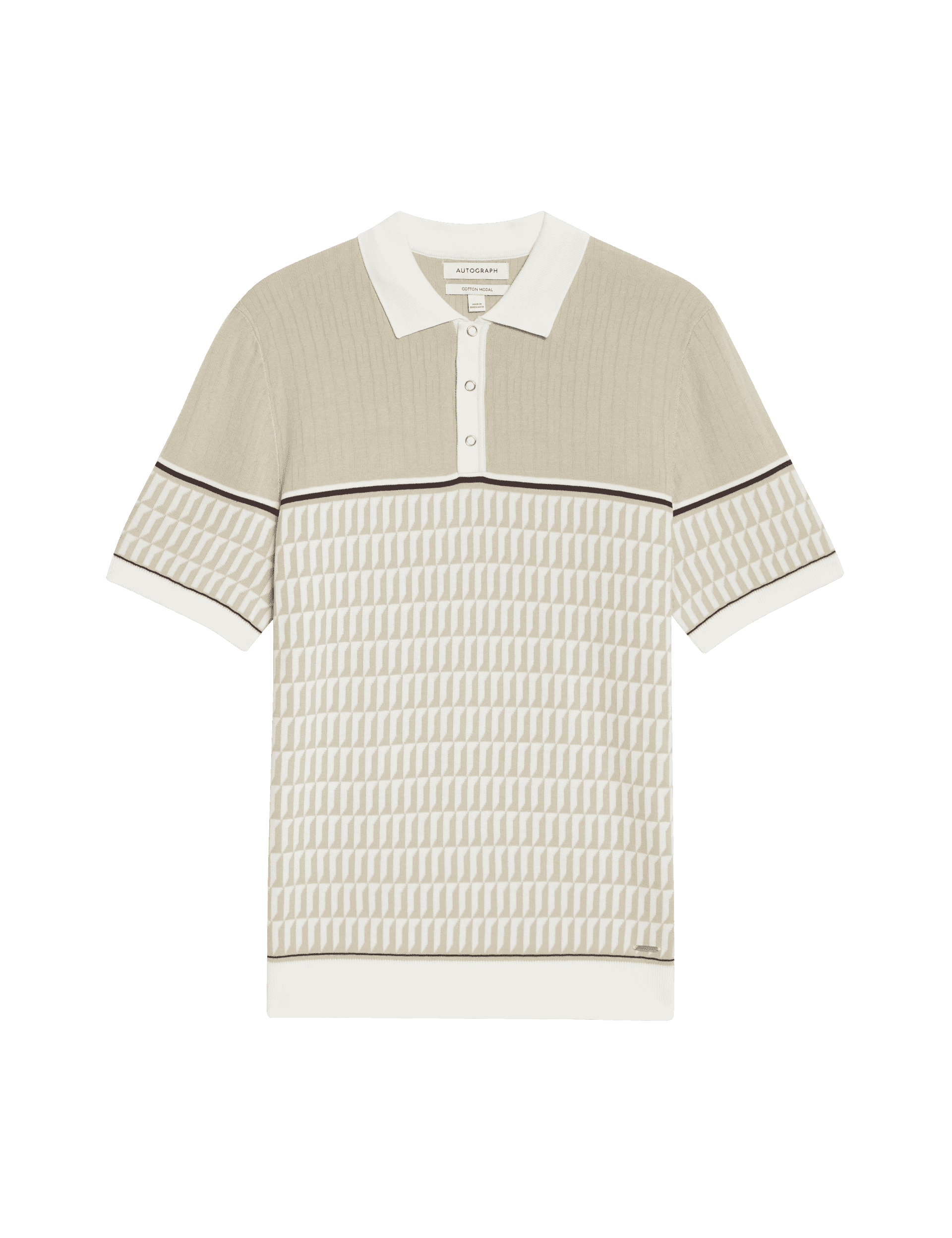 Autograph Men's Cotton Rich Geometric Knitted Polo Shirt - LREG - Ivory Mix, Ivory Mix