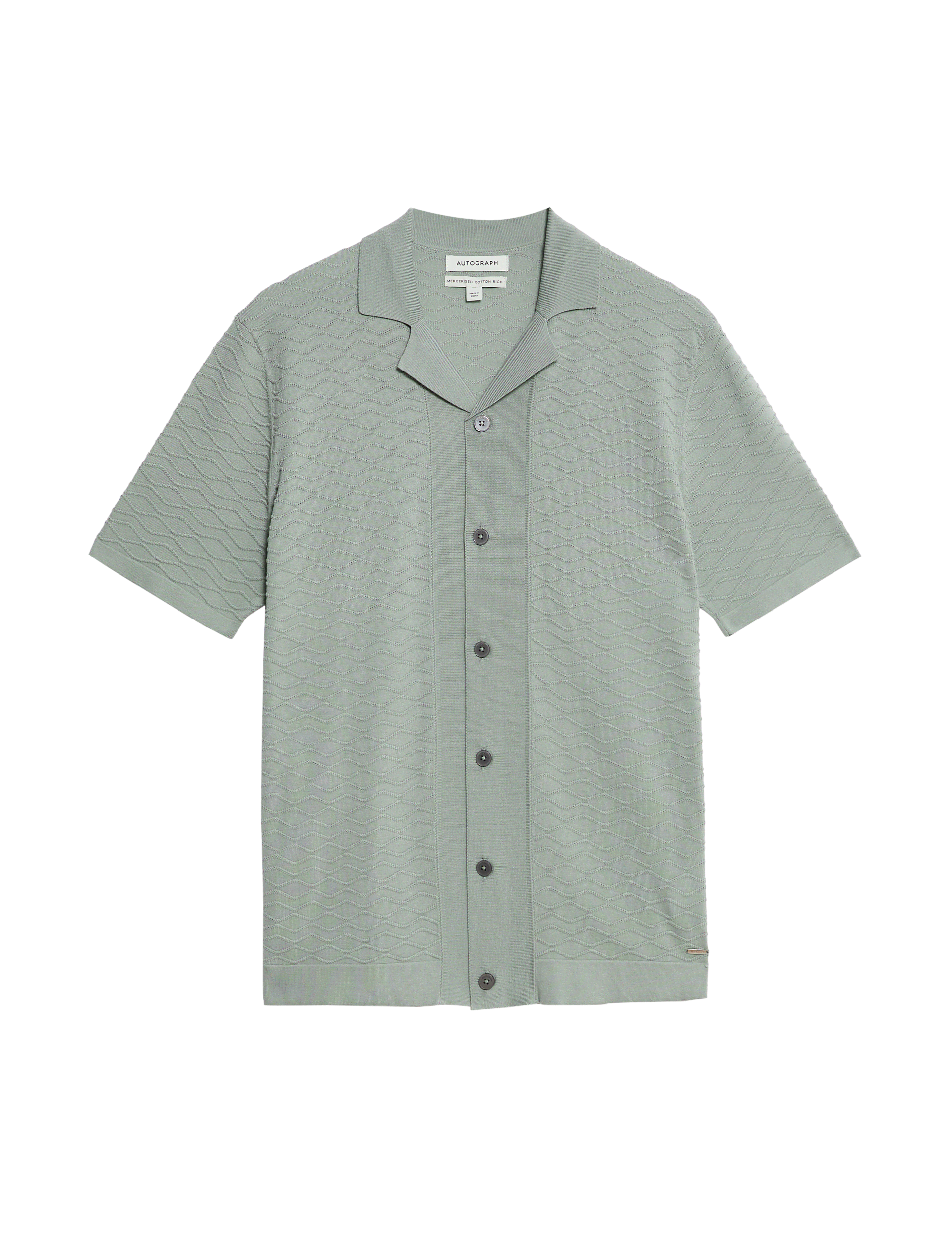 Autograph Men's Cotton Rich Textured Knitted Polo Shirt - MREG - Smokey Green, Smokey Green