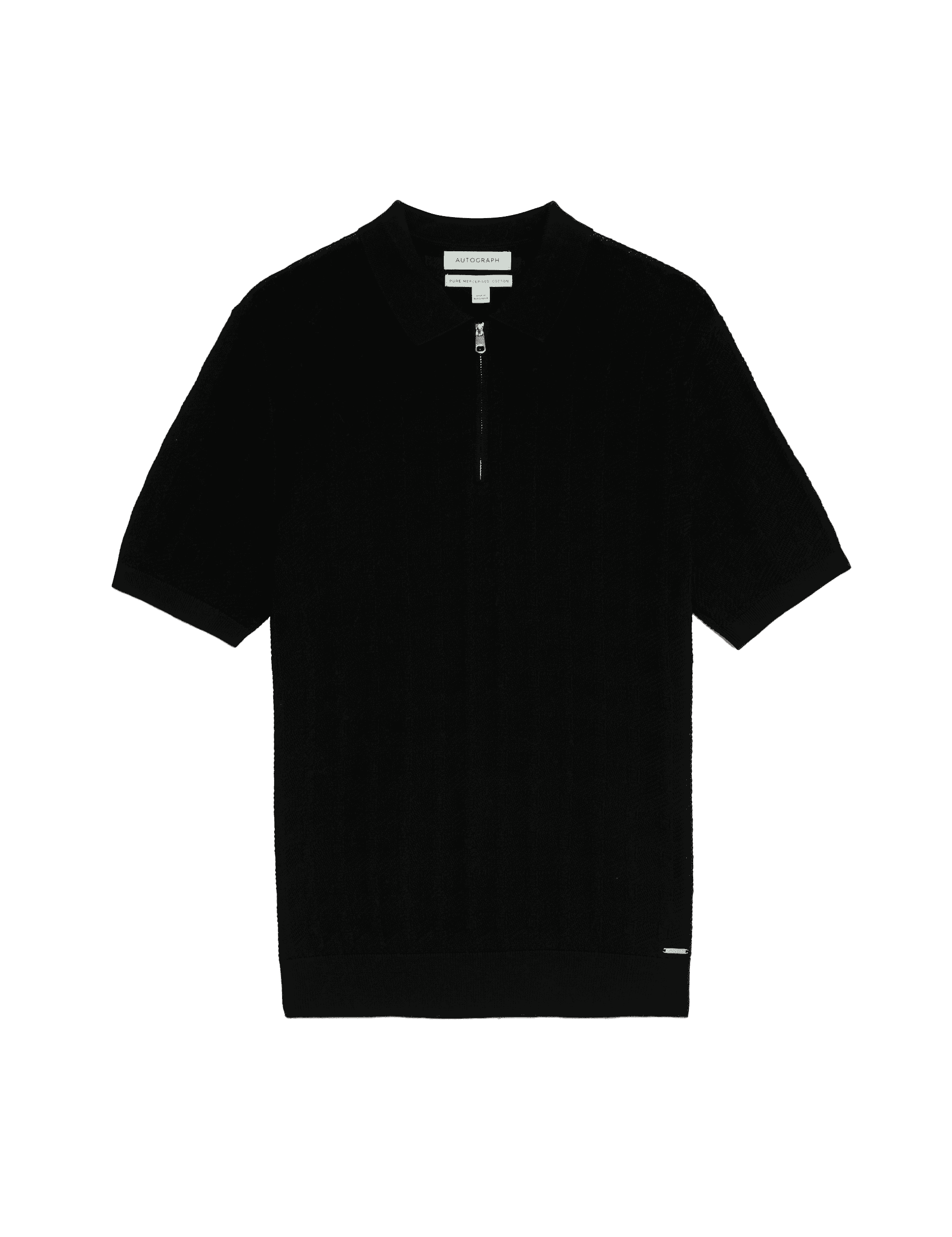 Autograph Men's Pure Cotton Textured Knitted Polo Shirt - MREG - Black, Black