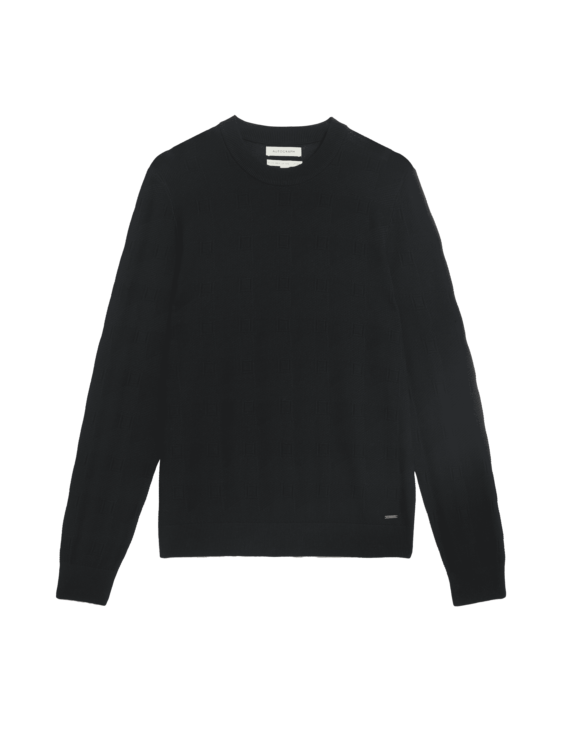 Autograph Men's Mercerised Cotton Textured Knitted Jumper - LREG - Black, Black