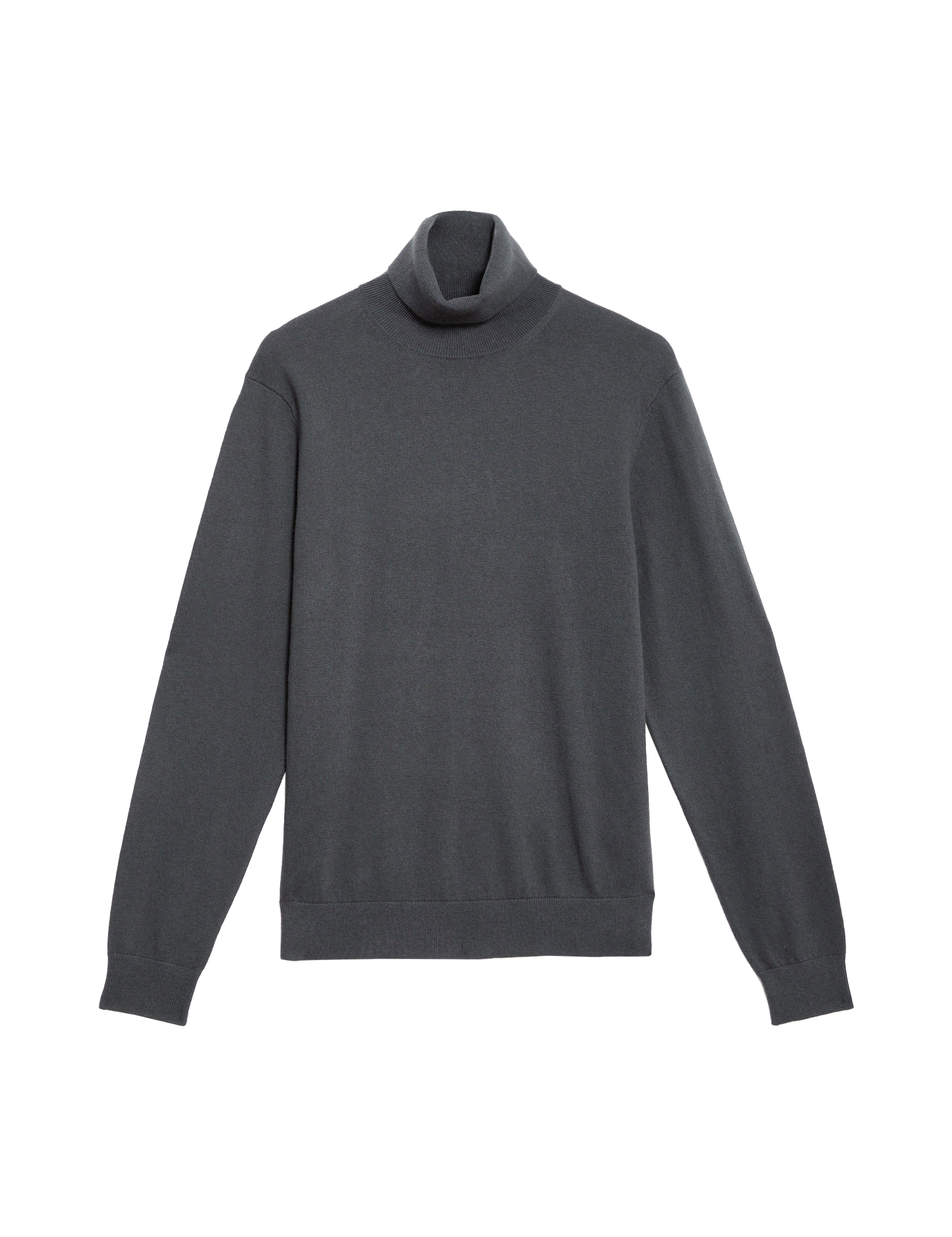 M&S Collection Men's Cotton Rich Roll Neck Jumper with Wool - LREG - Dark Pewter, Dark Pewter,Medium