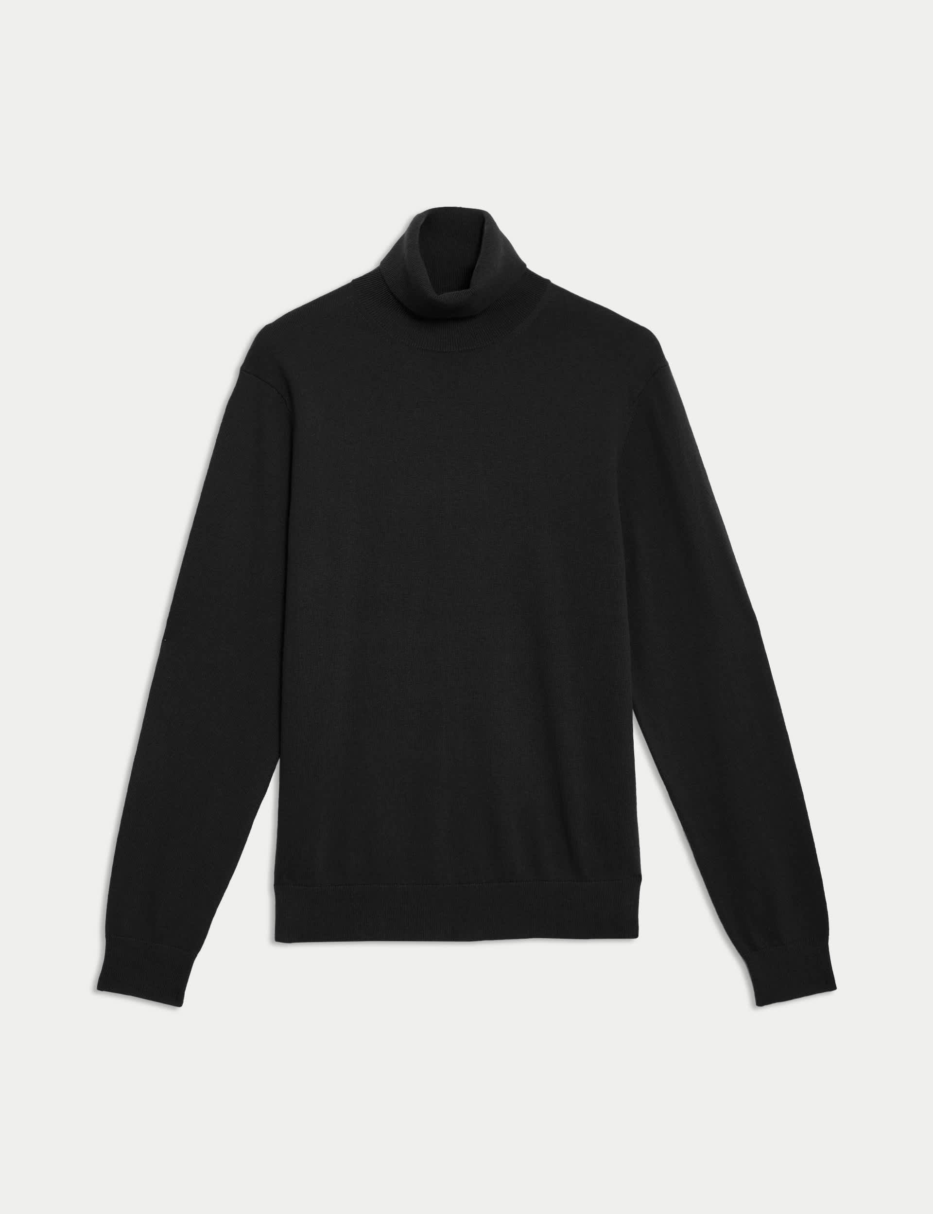 M&S Men's Cotton Rich Roll Neck Jumper with Wool