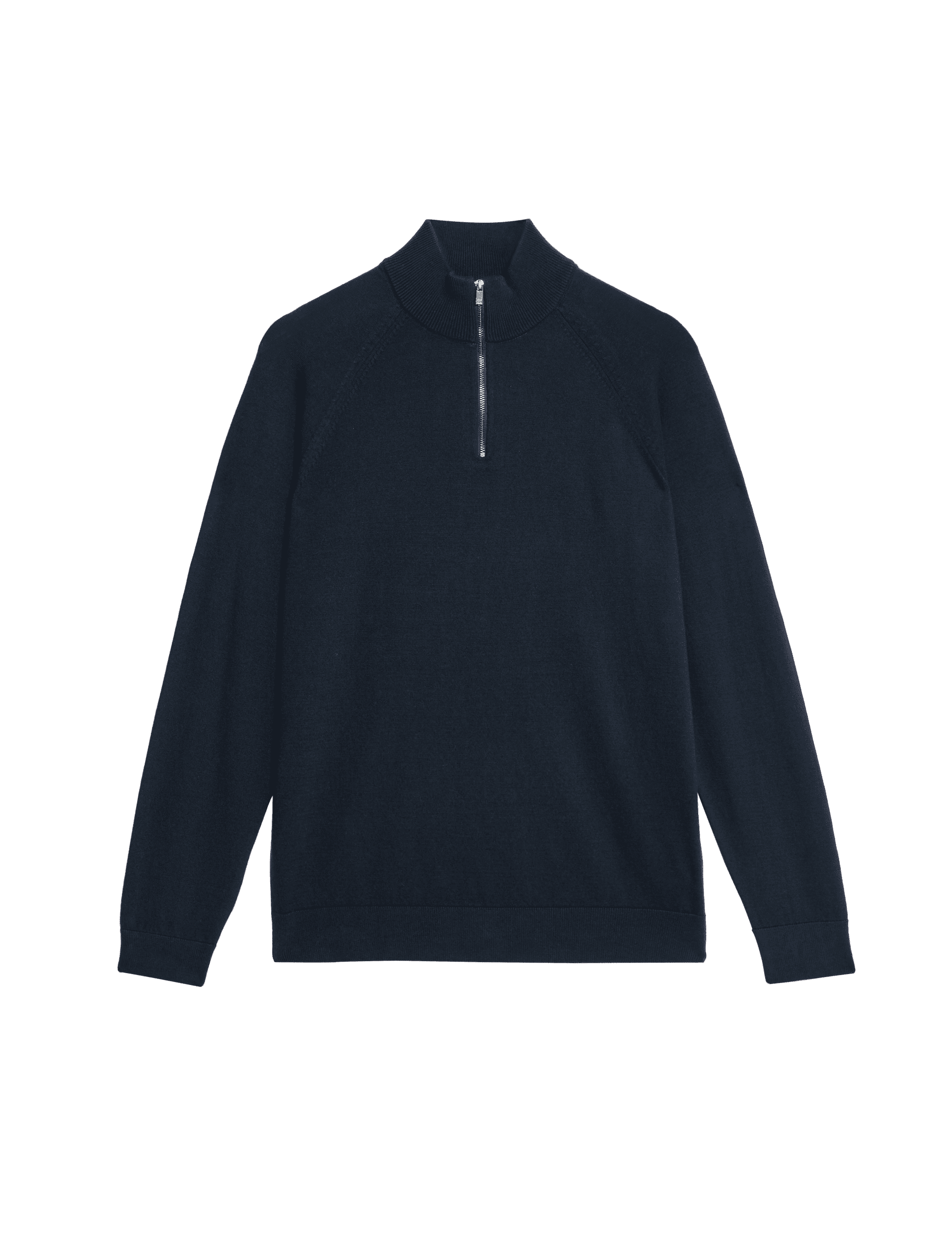 M&S Collection Men's Cotton Rich Half Zip Jumper - LREG - Dark Navy, Dark Navy,Mushroom,Ecru,Black,D