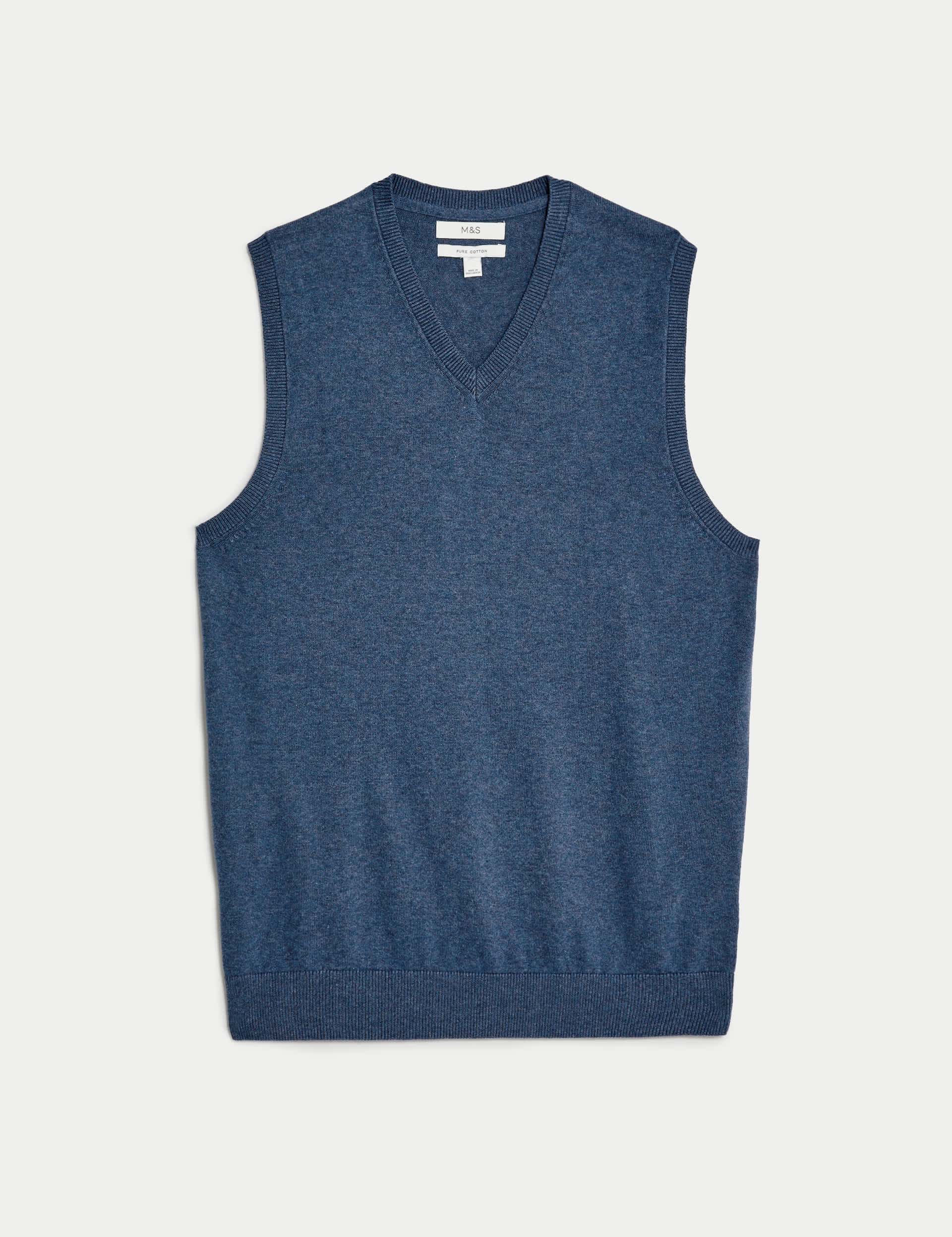 M&S Men's Pure Cotton Sleeveless Jumper - LREG - Light Airforce, Navy,Grey Marl,Black,Light Airforce