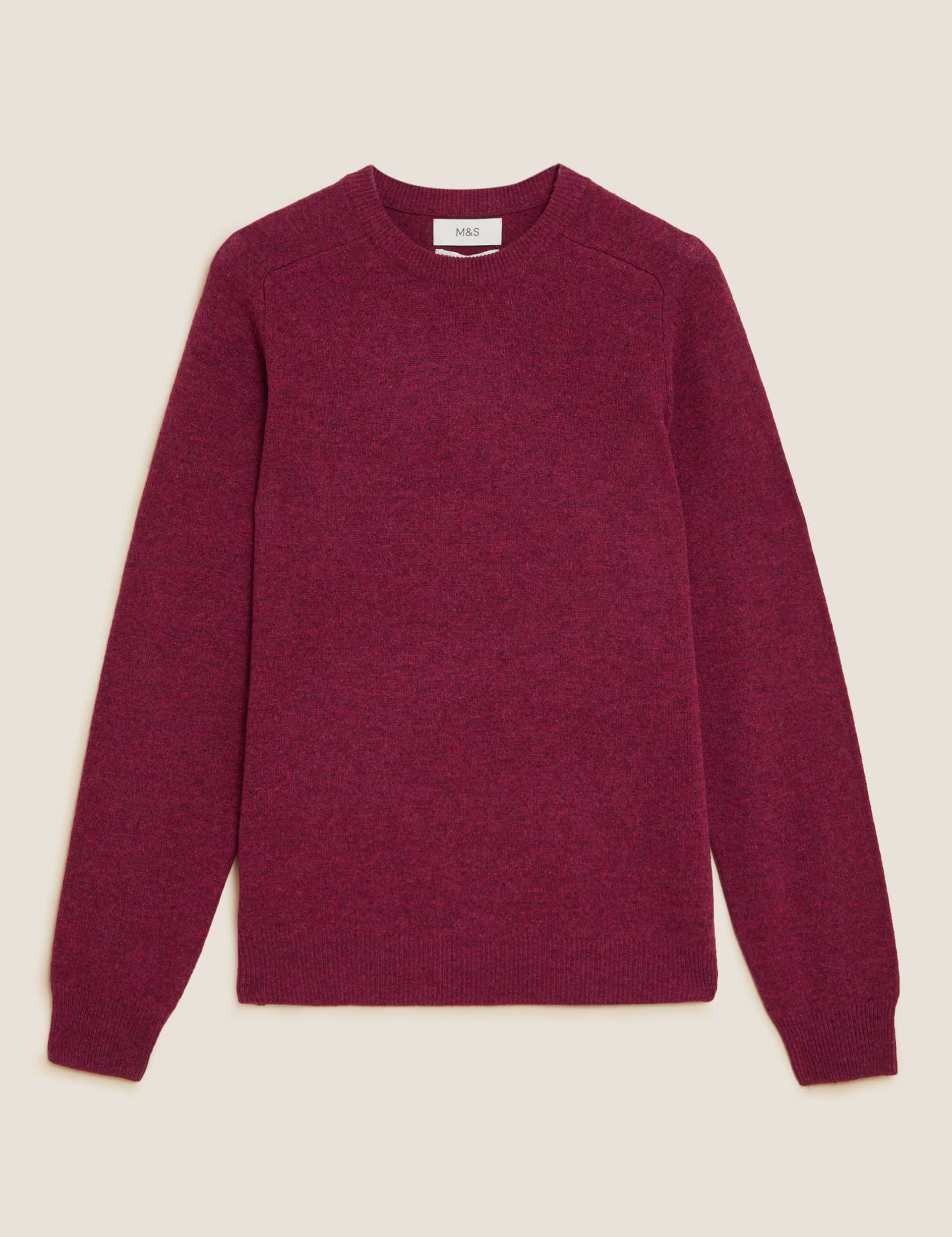 M&S Collection Men's Pure Extra Fine Lambswool Crew Neck Jumper - XXLREG - Magenta, Magenta