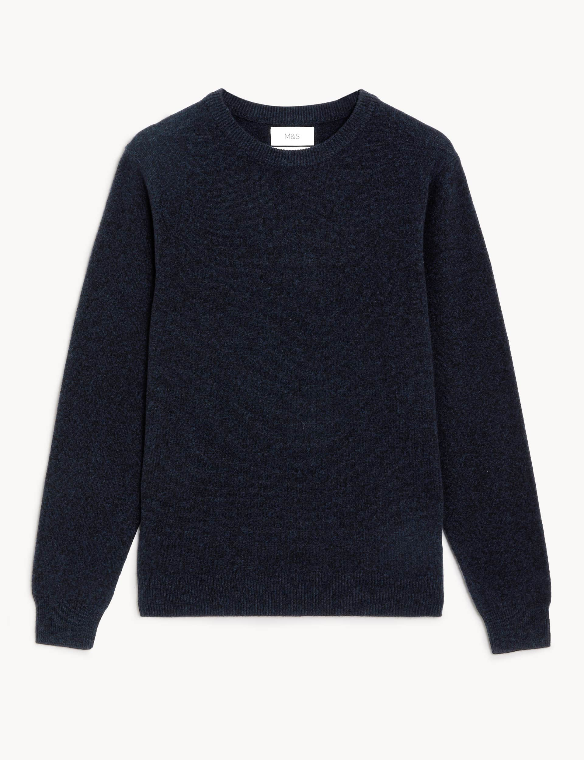 M&S Men's Pure Extra Fine Lambswool Crew Neck Jumper - XLREG - Dark Navy, Dark Navy