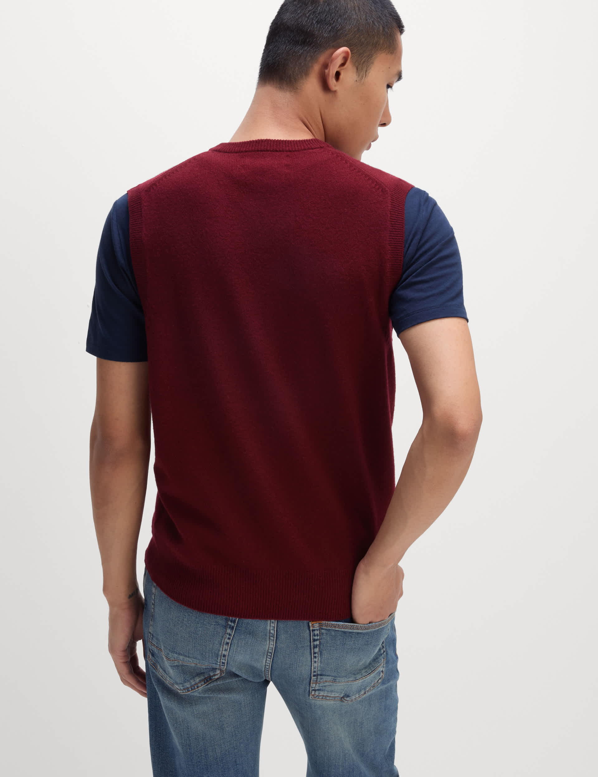 M&S Men's Pure Extra Fine Lambswool Sleeveless Jumper - LREG - Bordeaux, Black,Dark Navy,Bordeaux,Ch