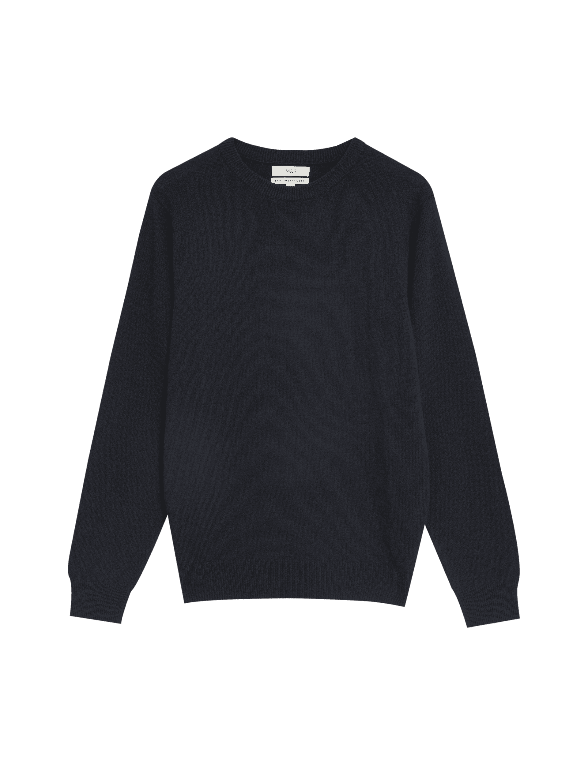 M&S Collection Men's Pure Extra Fine Lambswool Crew Neck Jumper - LREG - Dark Navy, Light Grey,Neutr