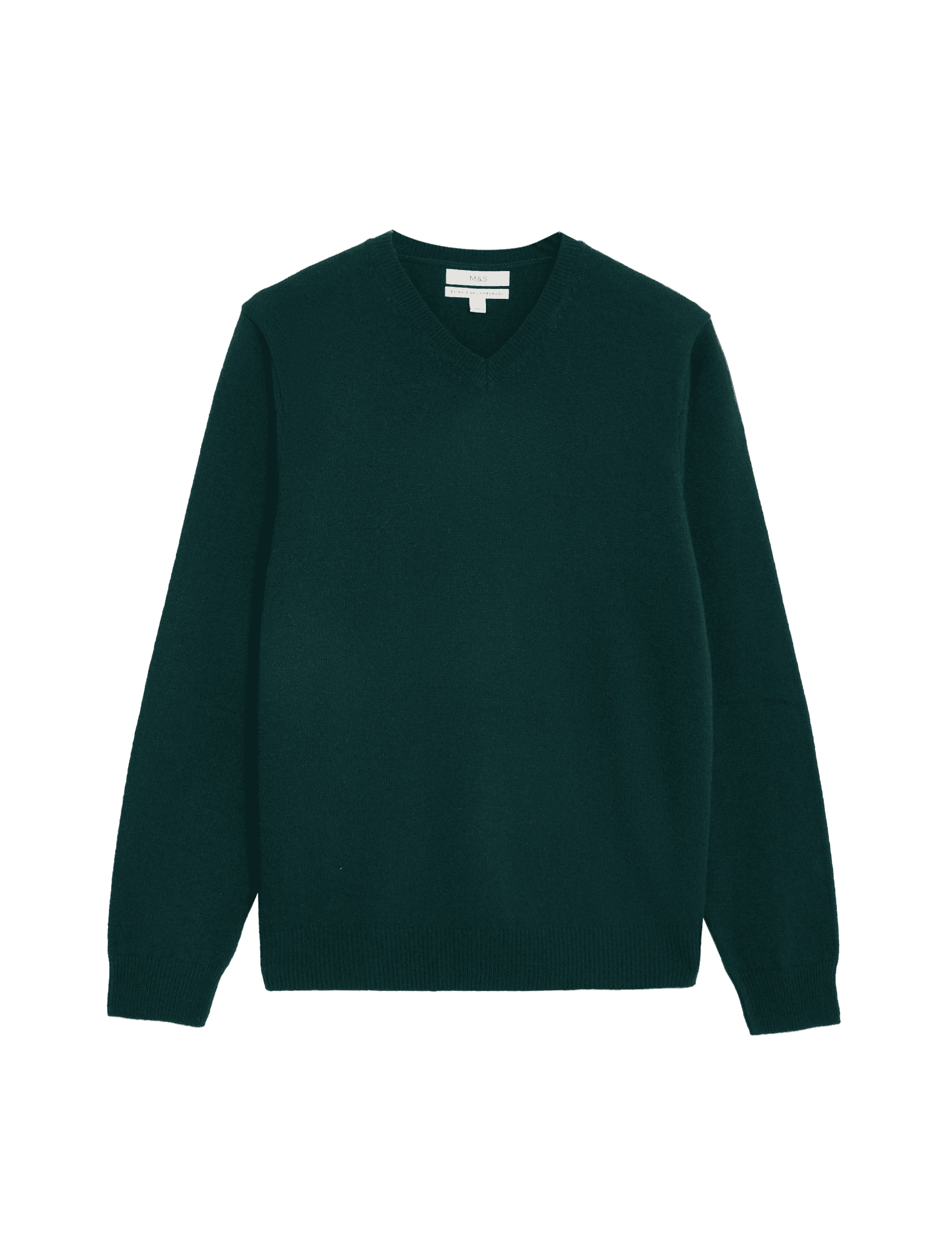 M&S Collection Men's Pure Extra Fine Lamsbwool V-Neck Jumper - LREG - Evergreen, Charcoal,Black,Ever