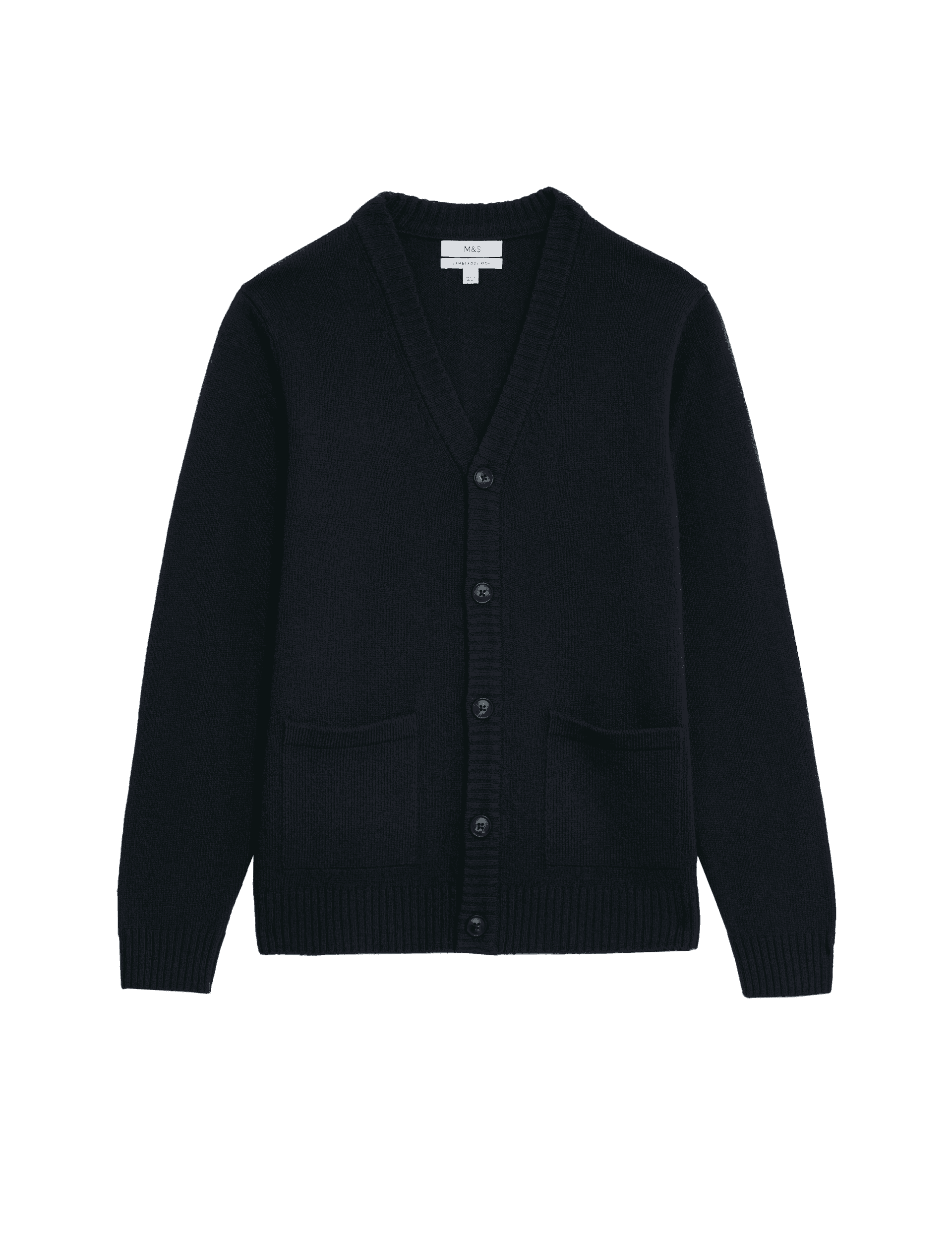 M&S Collection Men's Extra Fine Lambswool Rich V-Neck Cardigan - LREG - Dark Navy, Dark Navy,Light D