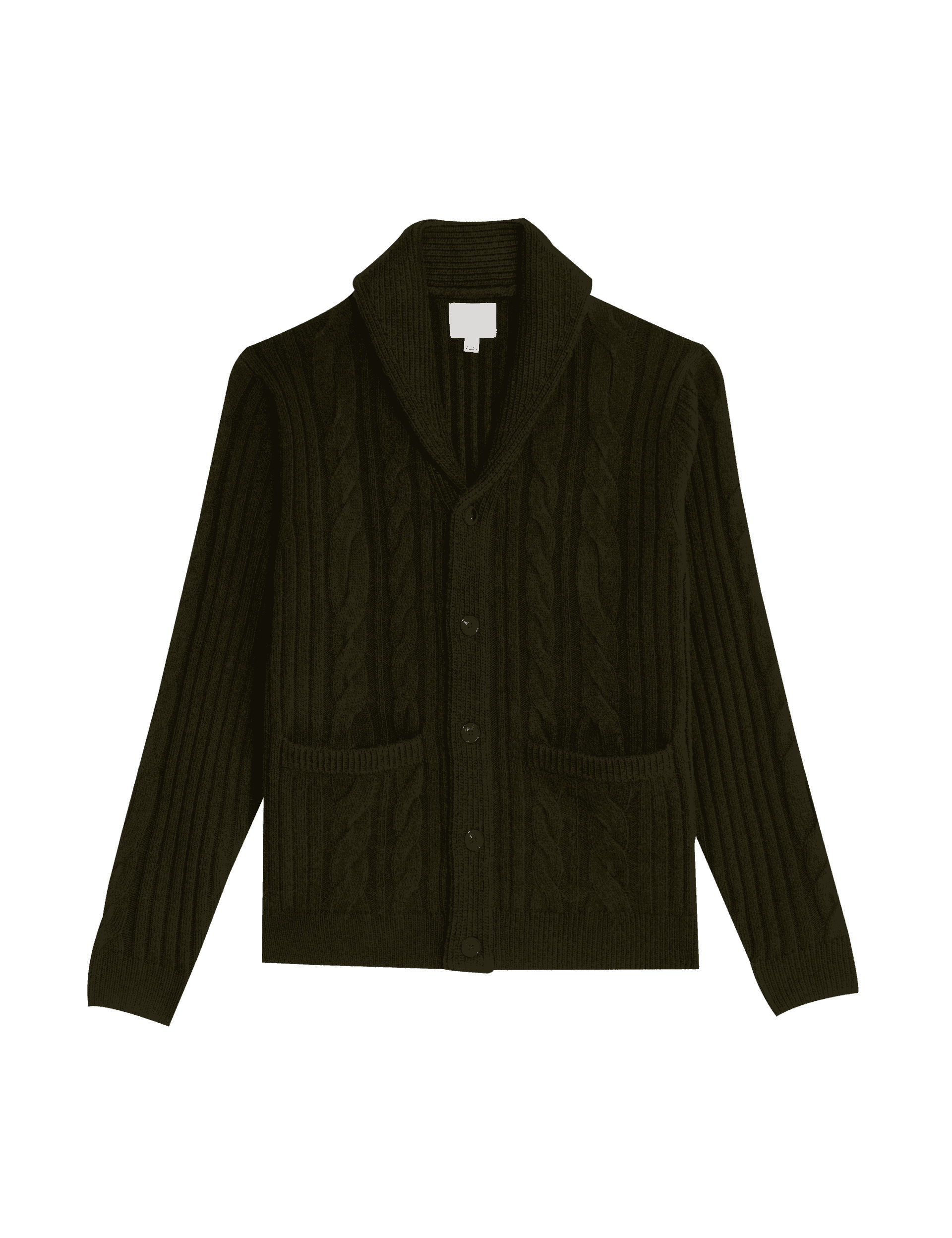 M&S Collection Men's Cable Shawl Collar Cardigan - LREG - Dark Khaki, Dark Khaki