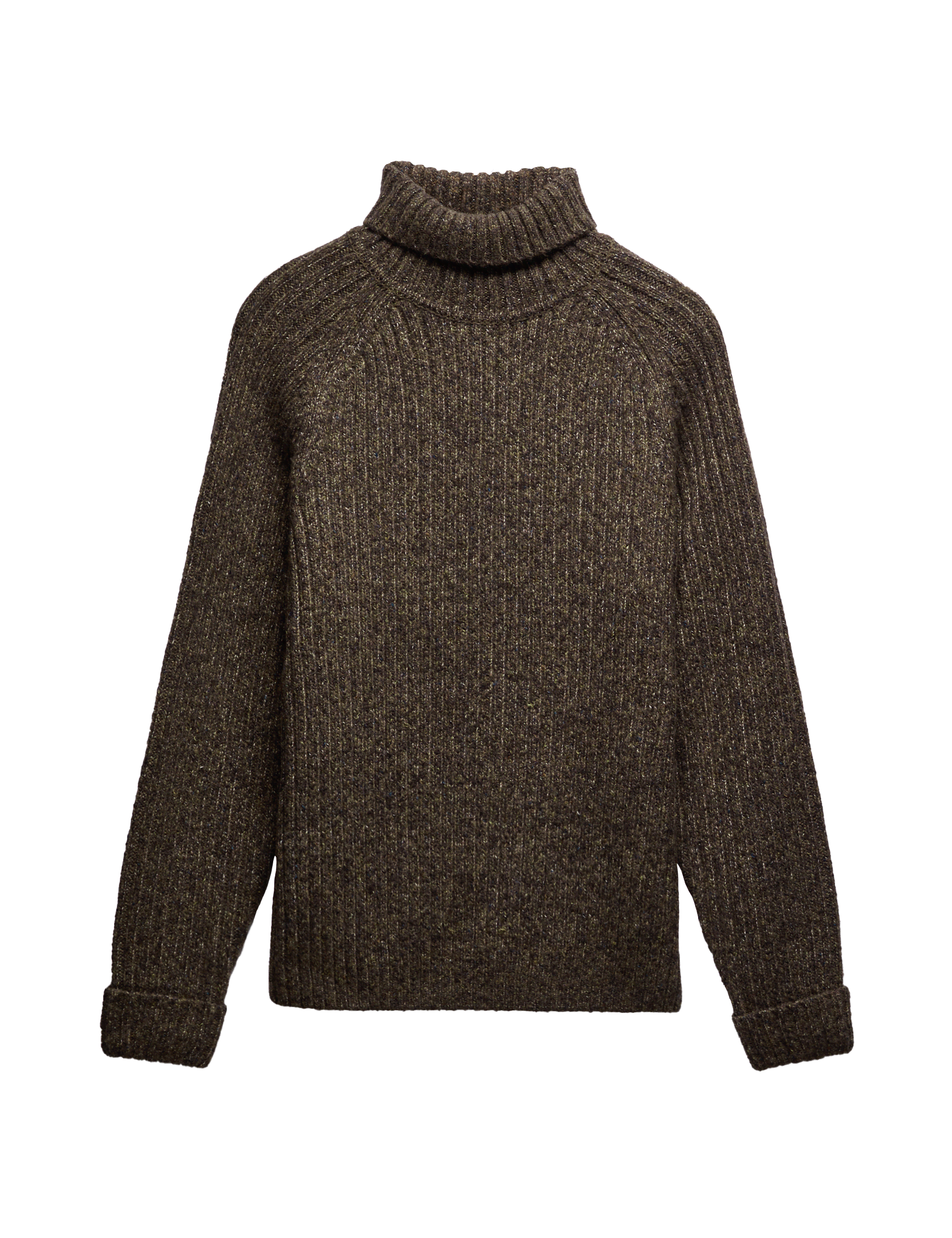 M&S Collection Men's Cotton Rich Ribbed Roll Neck Jumper - LREG - Brown, Brown