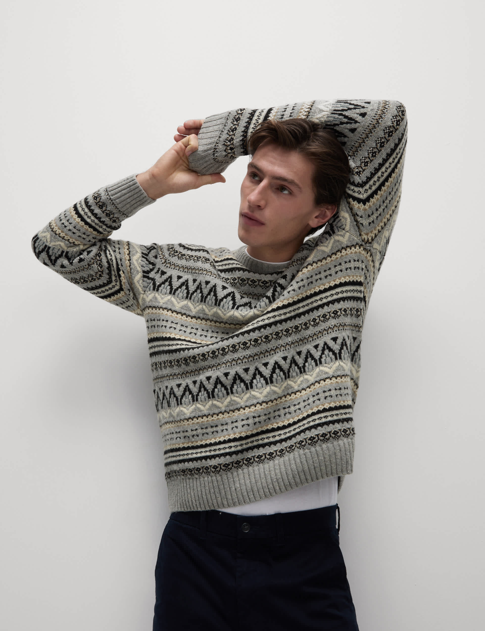 M&S Collection Men's Lambswool Blend Fair Isle Crew Neck Jumper - XXLREG - Multi/Neutral, Multi/Neut