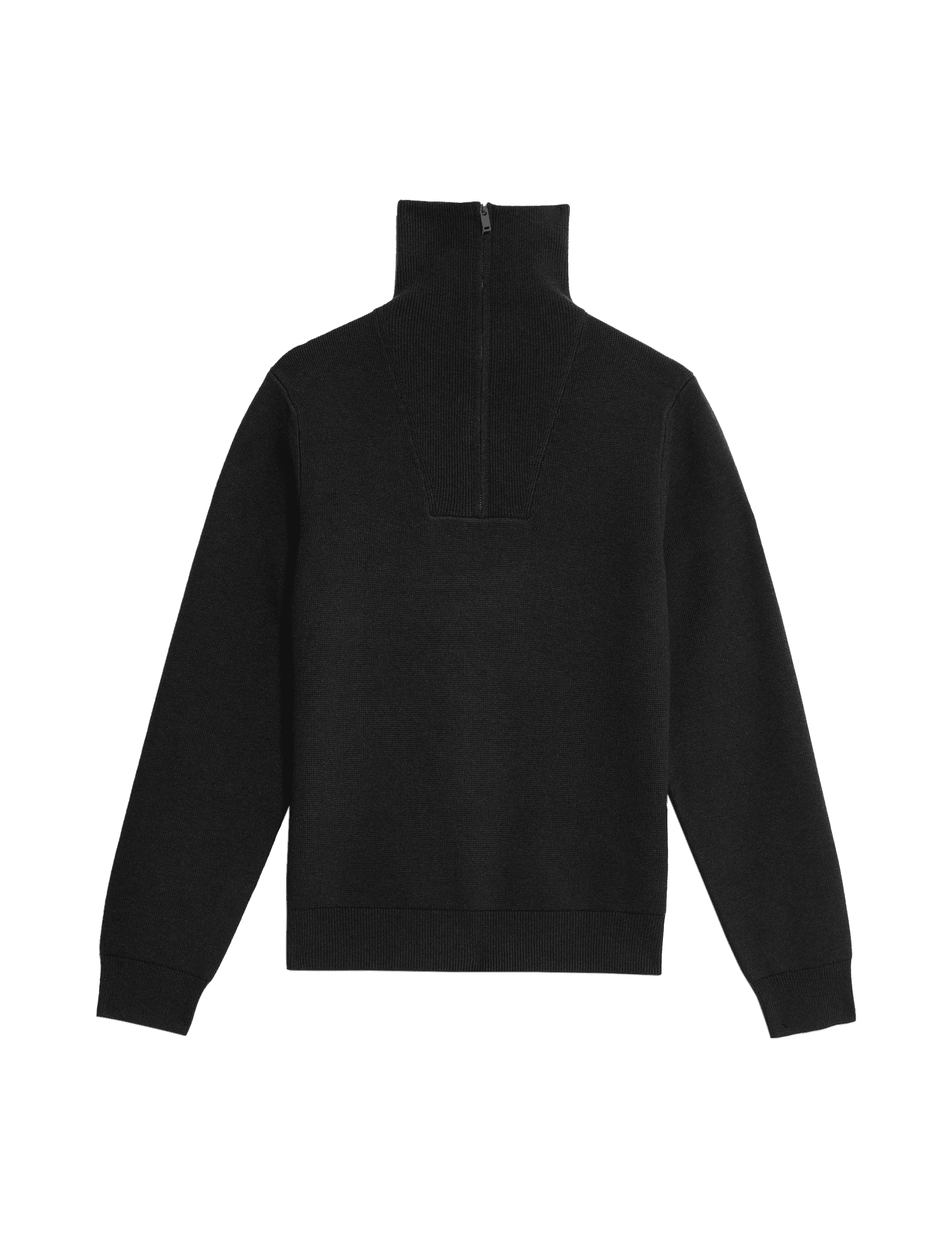 M&S Collection Men's Cotton Blend Textured Half Zip Jumper - LREG - Black, Black,Dark Khaki