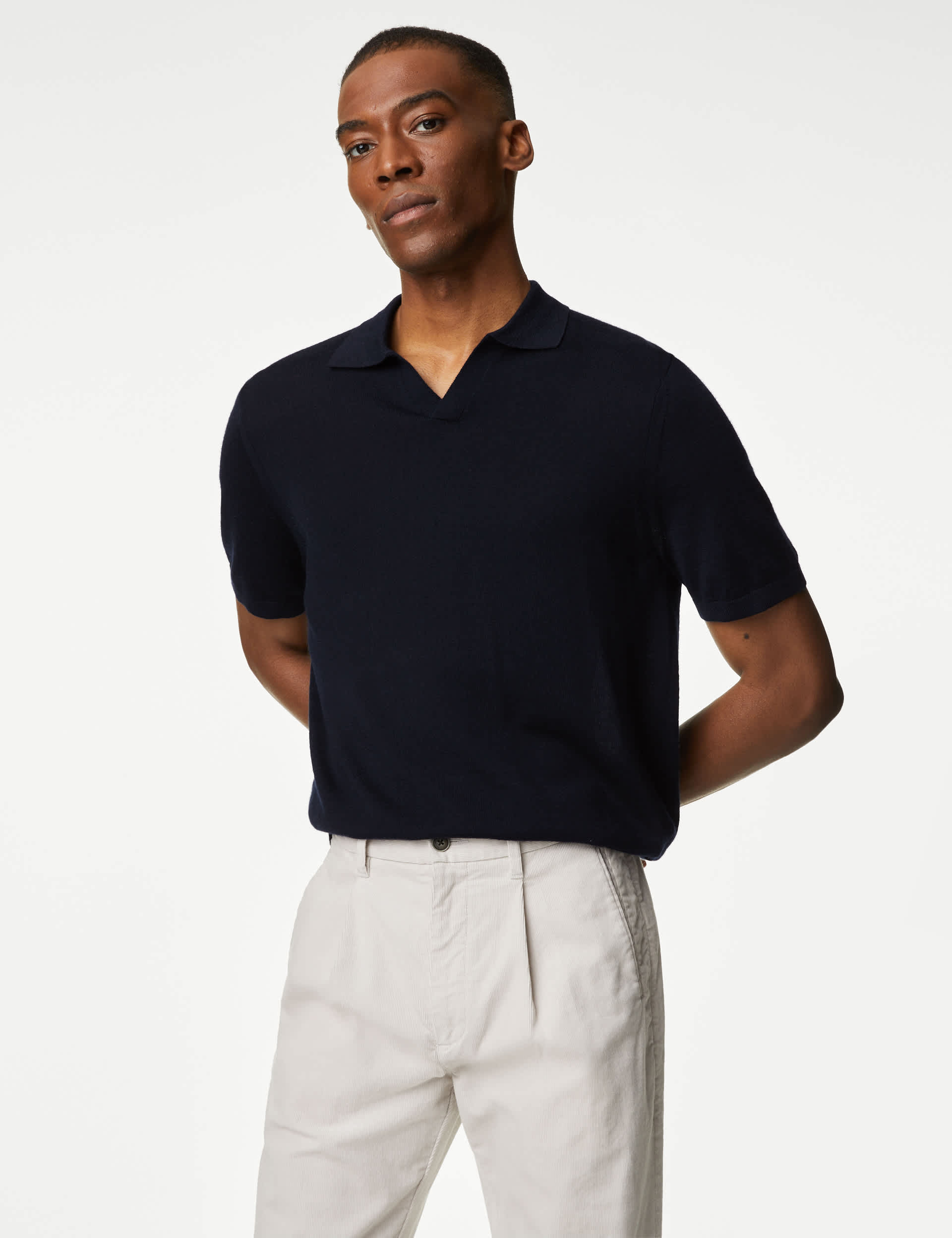 Autograph Men's Pure Extra Fine Merino Wool Knitted Polo Shirt