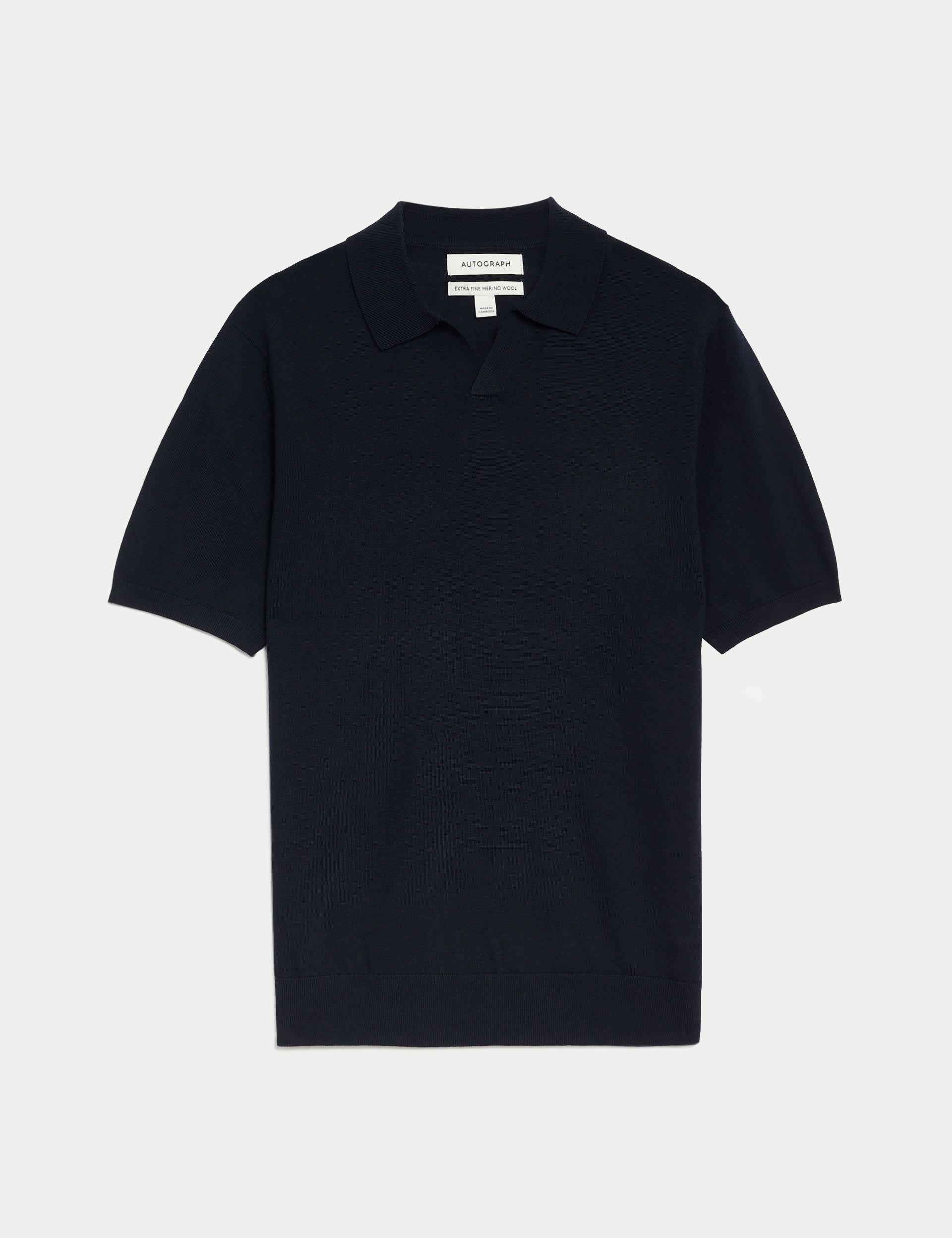 Autograph Men's Pure Extra Fine Merino Wool Knitted Polo Shirt - LREG - Dark Navy, Dark Navy,Black