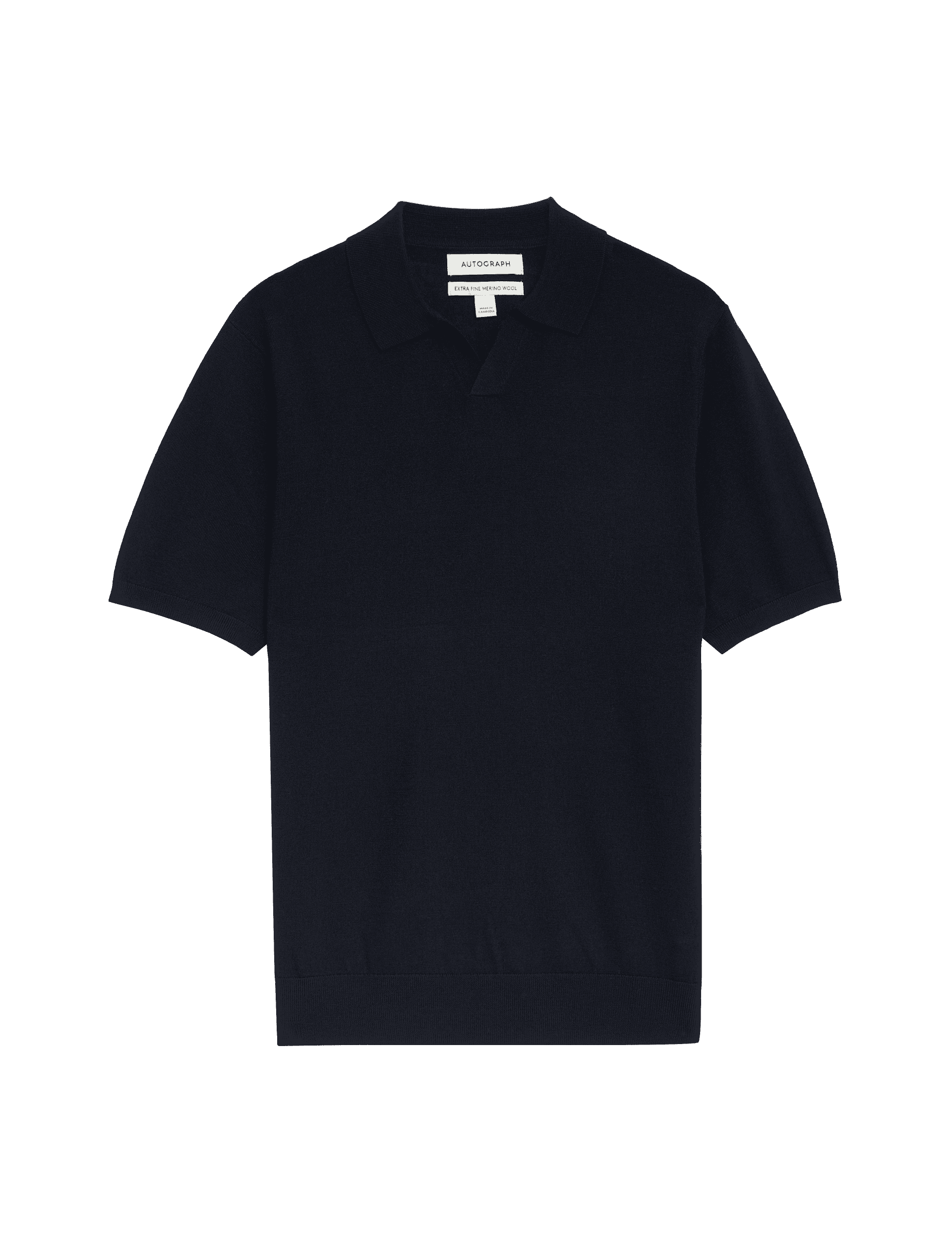 Autograph Men's Pure Extra Fine Merino Wool Knitted Polo Shirt - MREG - Dark Navy, Black,Dark Navy