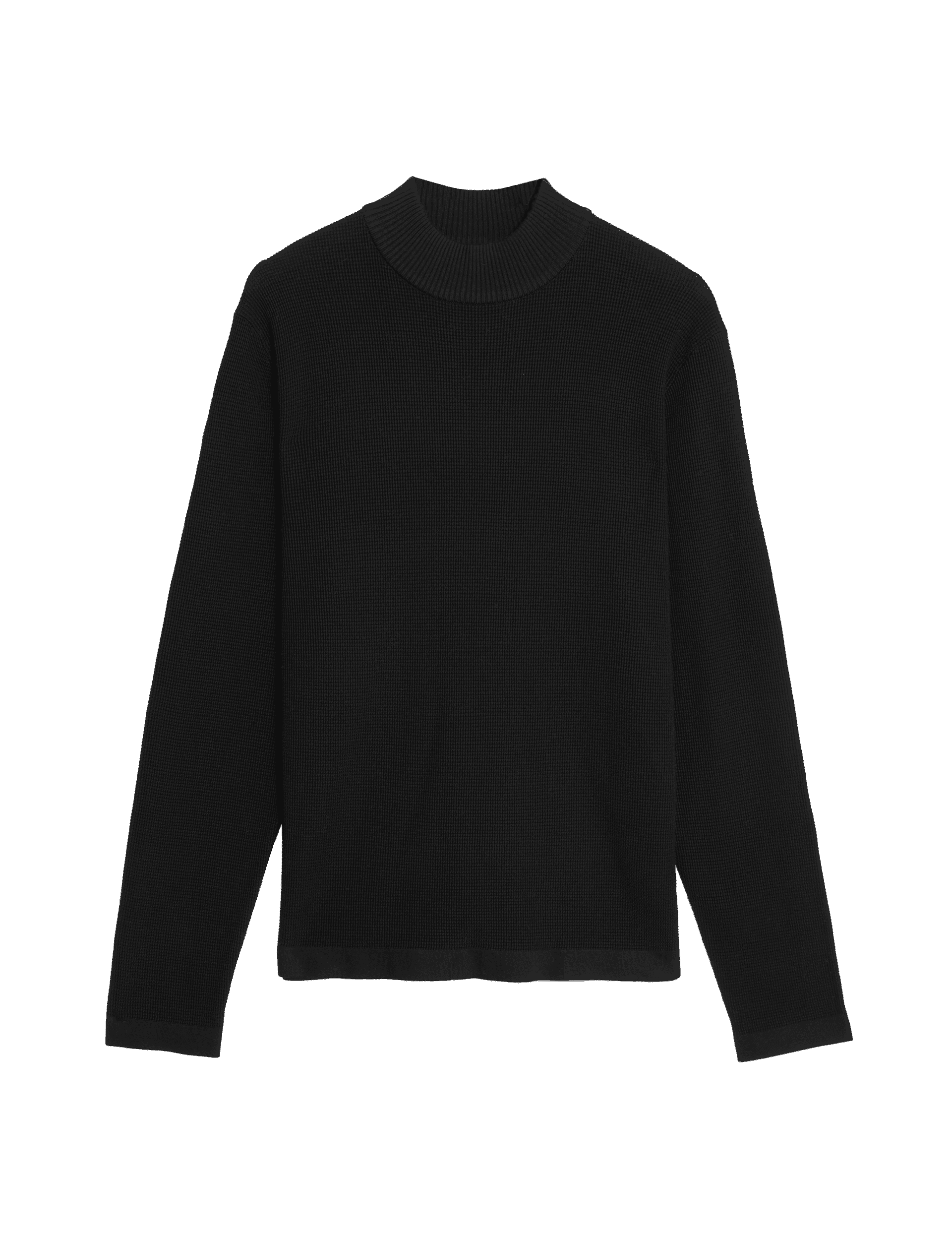 M&S Collection Men's Cotton Rich Textured High Neck Jumper with Modal - MREG - Black, Black,Neutral