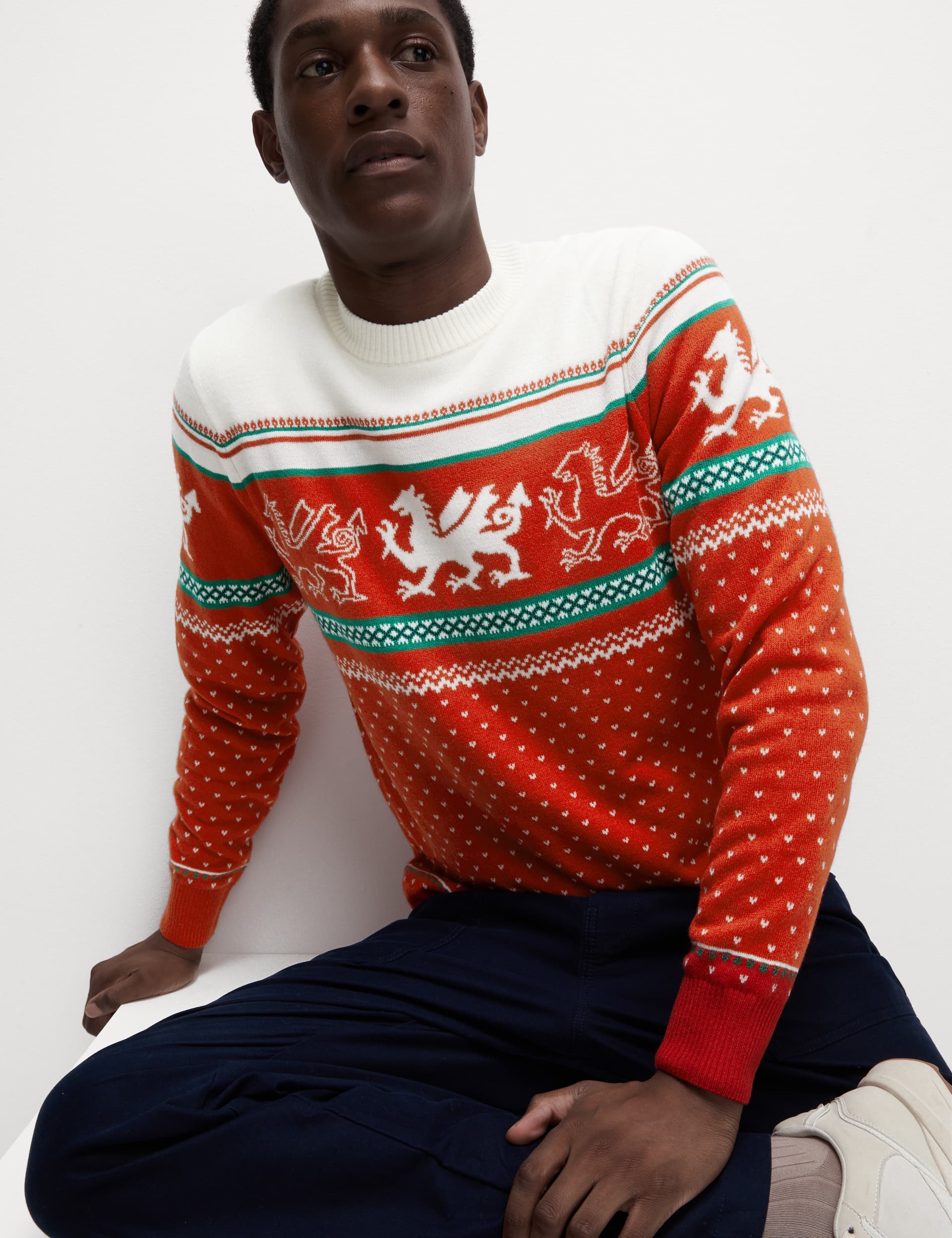 M&S Men's Wales Christmas Jumper - LREG - Red Mix, Red Mix