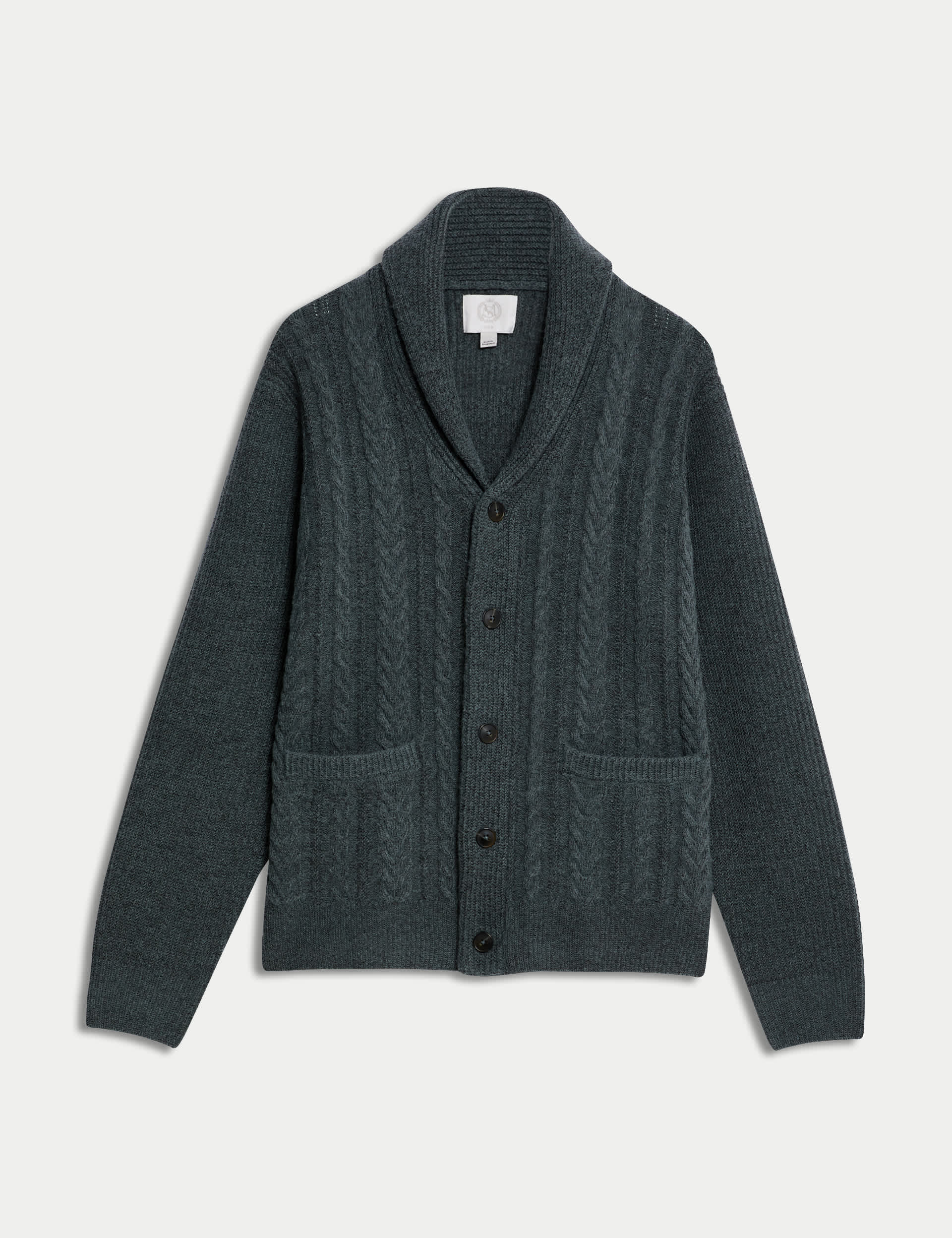 M&S Men's Cable Shawl Collar Cardigan - LREG - Charcoal, Charcoal